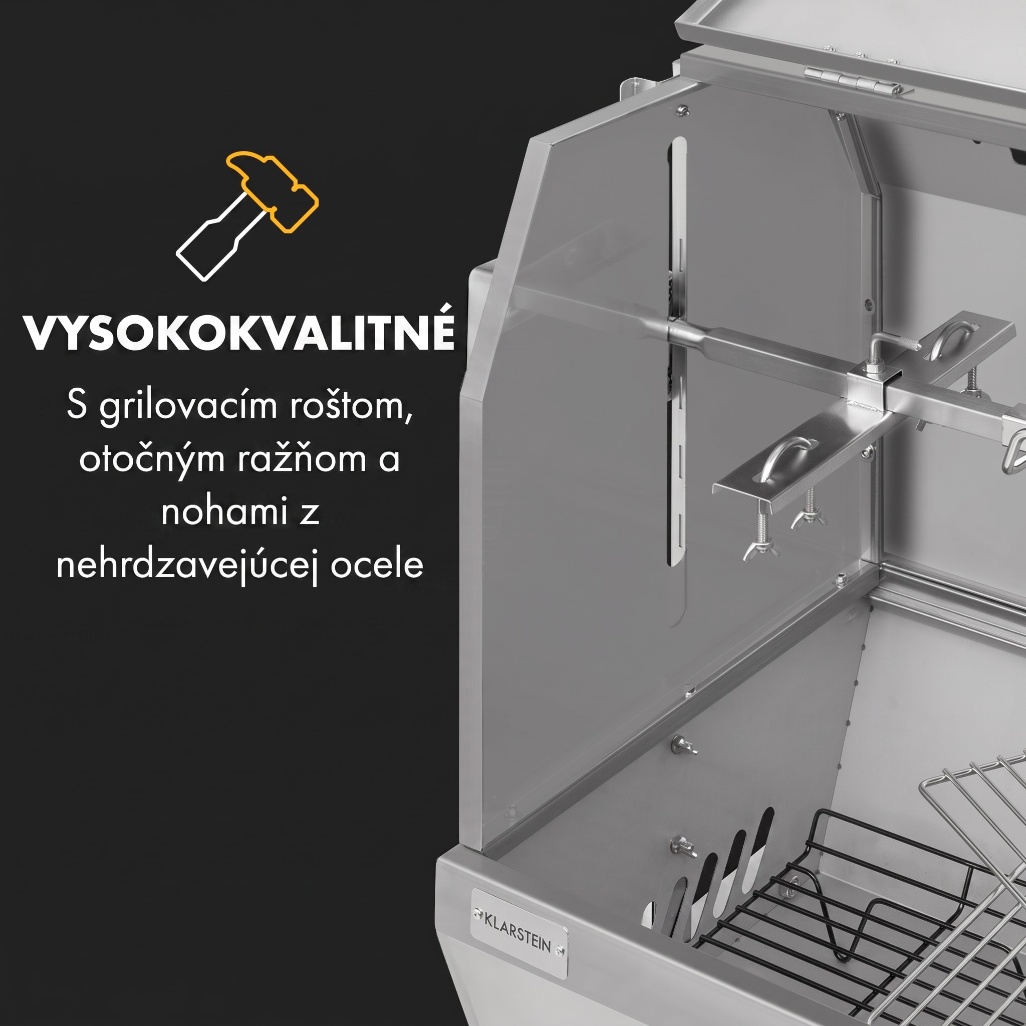 Klarstein Sauenland Pro XL, gril na prasiatko, otočný špíz, 13 W, 4 kolieska, ušľachtilá oceľ – Obrázok 2