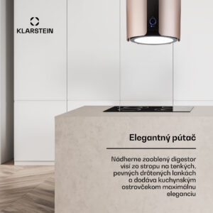 Klarstein Skyfall, digestor, 45 cm, ostrovčekový, 413 m³/h, LED, nehrdzavejúca oceľ, zlatý