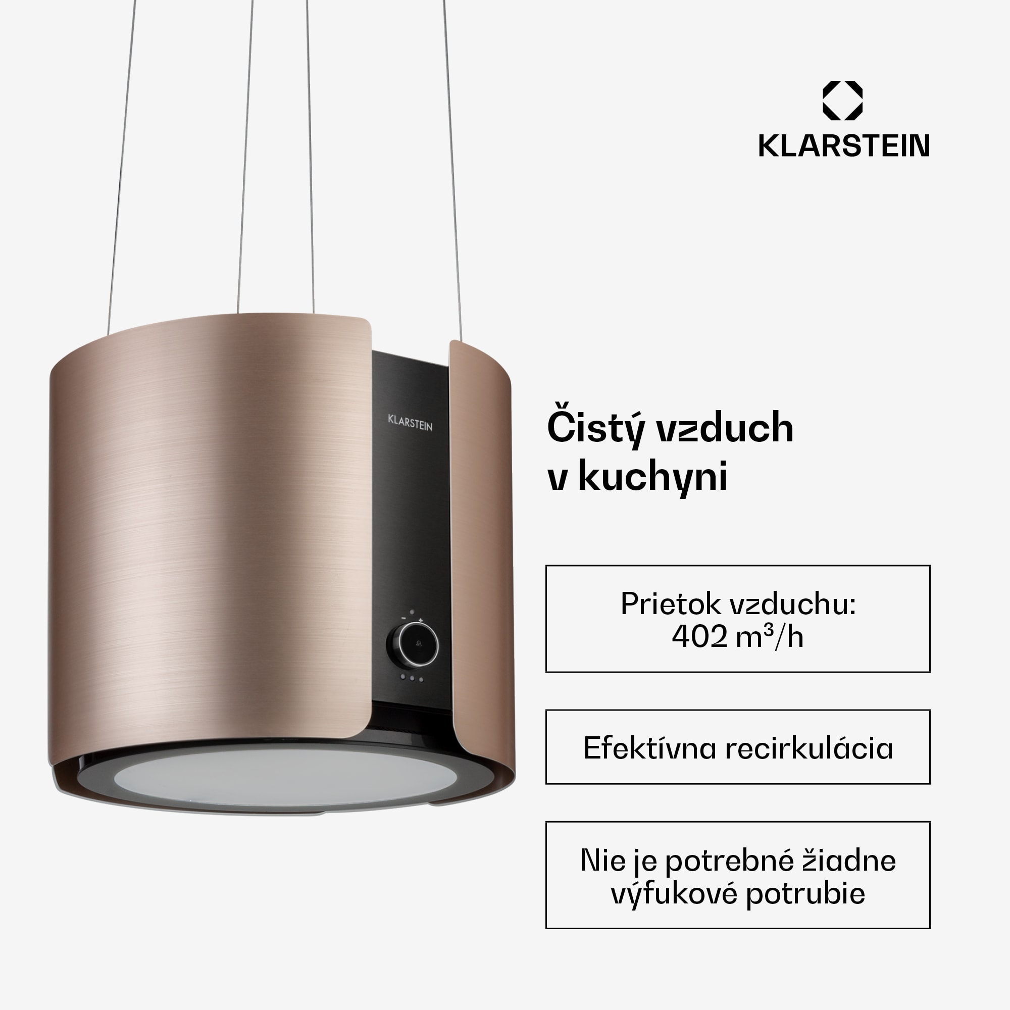 Klarstein Skyfall, digestor, 45 cm, ostrovčekový, 413 m³/h, LED, nehrdzavejúca oceľ, zlatý – Obrázok 2