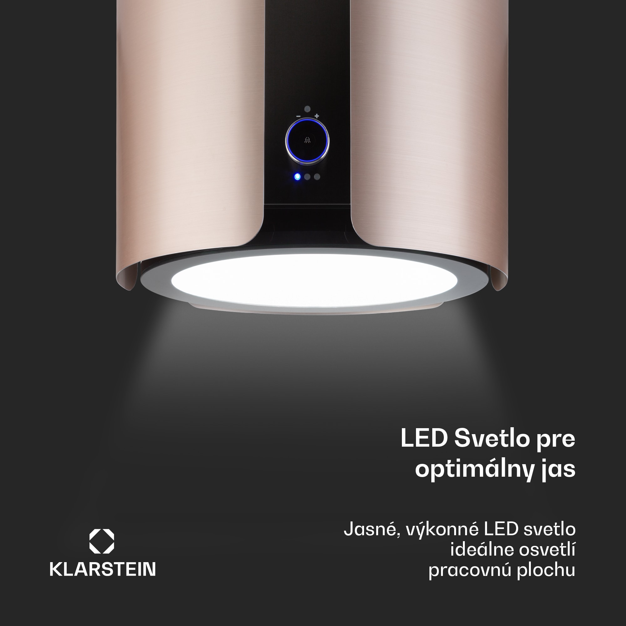 Klarstein Skyfall, digestor, 45 cm, ostrovčekový, 413 m³/h, LED, nehrdzavejúca oceľ, zlatý – Obrázok 3