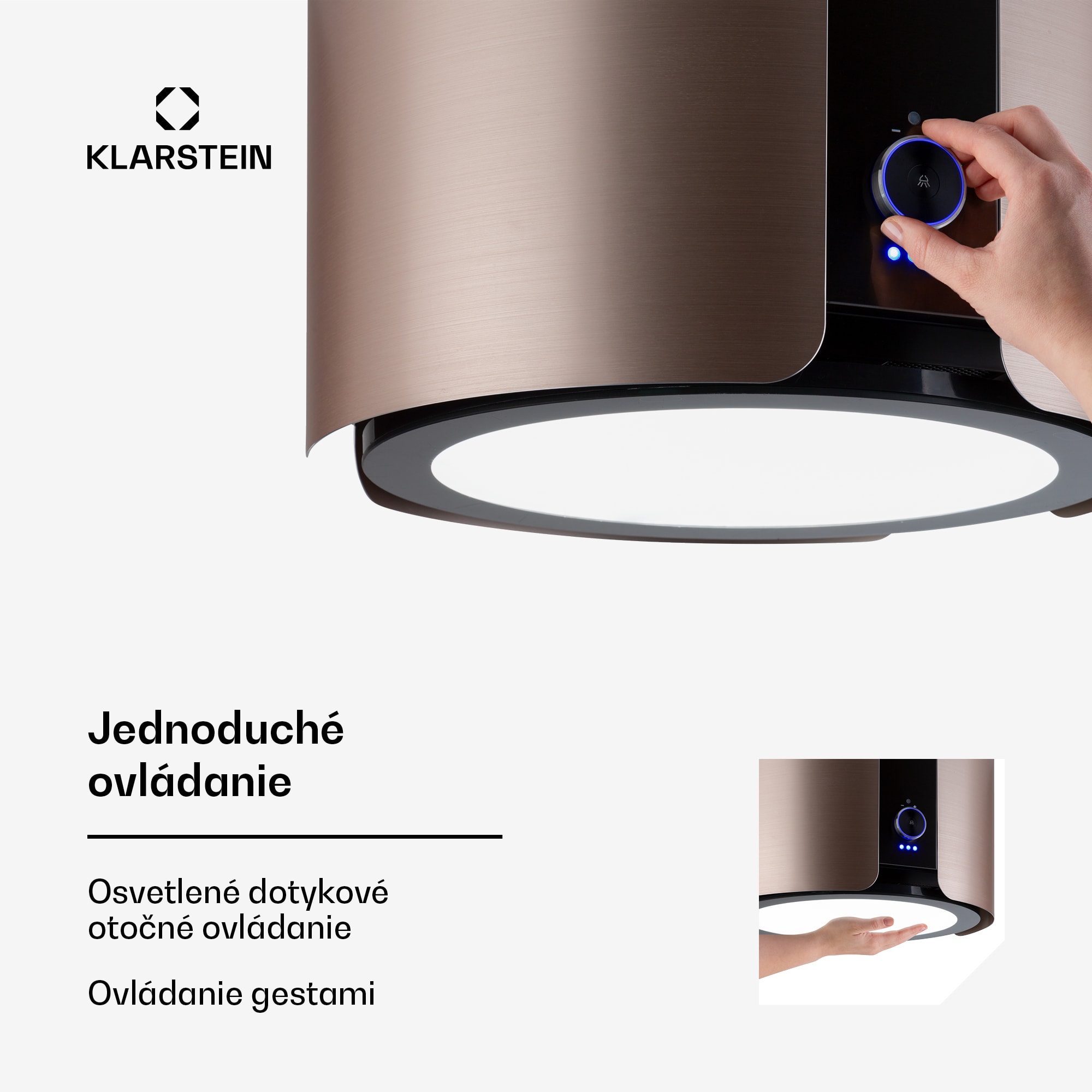 Klarstein Skyfall, digestor, 45 cm, ostrovčekový, 413 m³/h, LED, nehrdzavejúca oceľ, zlatý – Obrázok 4