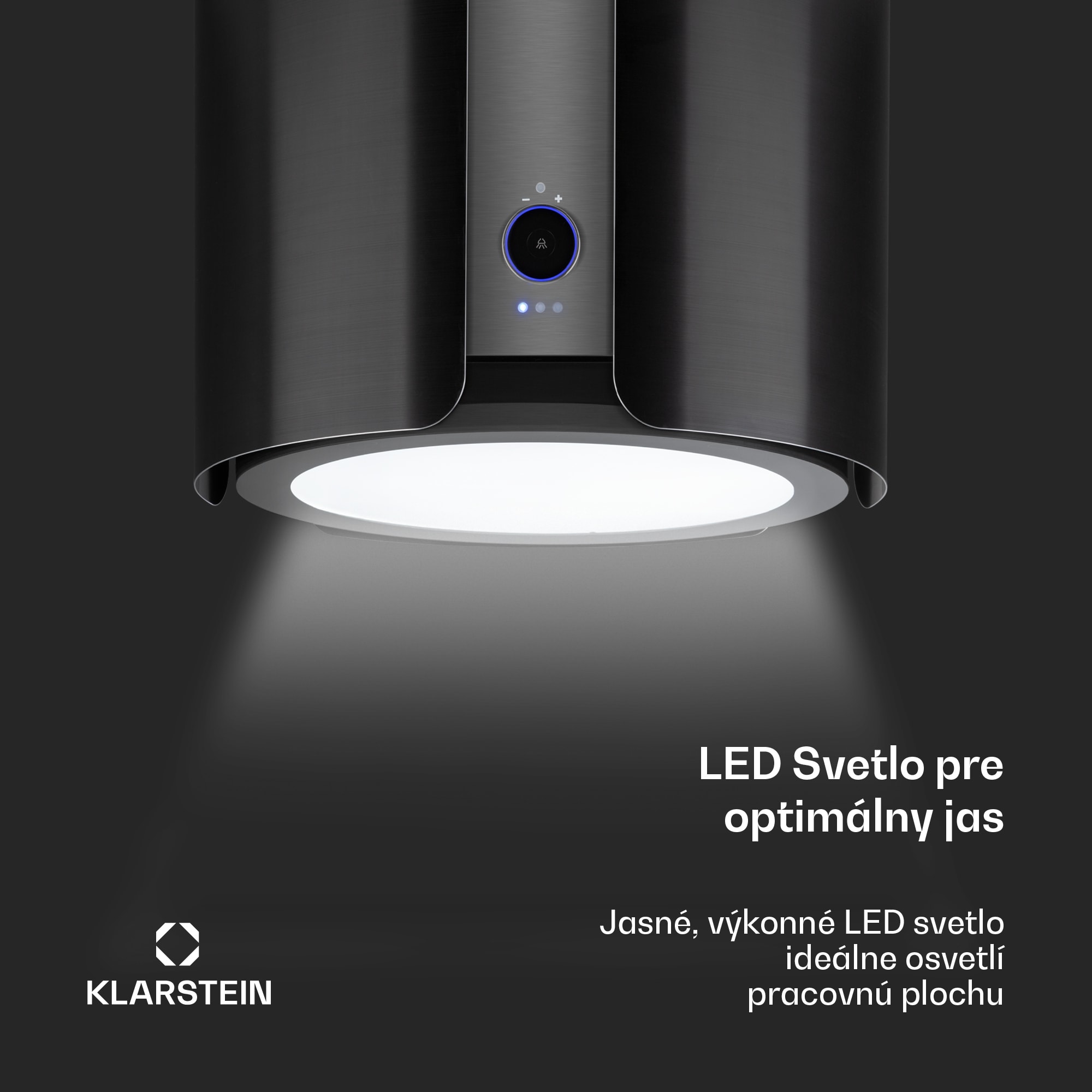 Klarstein Skyfall, digestor, 45 cm, ostrovčekový, 413 m³/h, LED, nehrdzavejúca oceľ, čierny – Obrázok 3