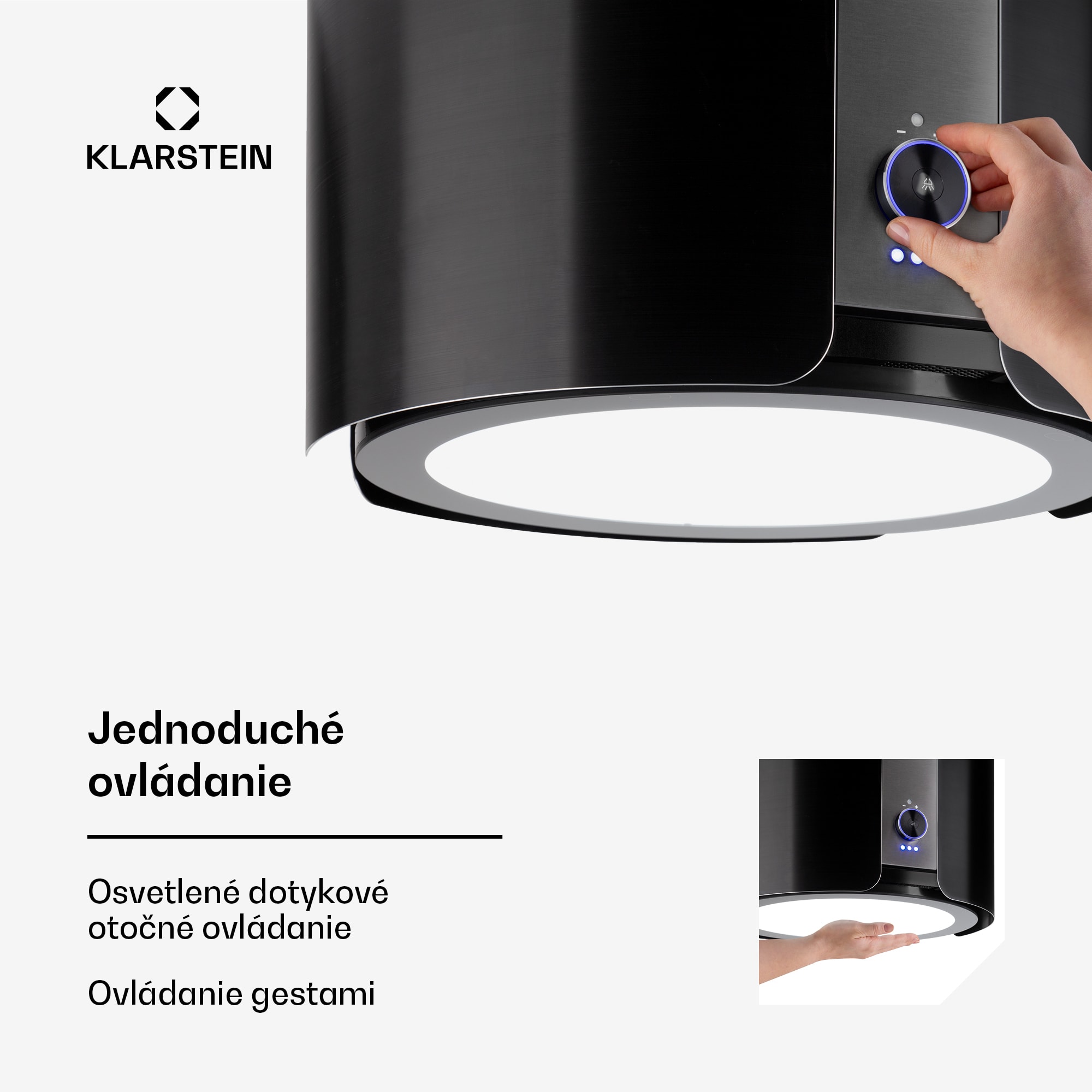 Klarstein Skyfall, digestor, 45 cm, ostrovčekový, 413 m³/h, LED, nehrdzavejúca oceľ, čierny – Obrázok 4