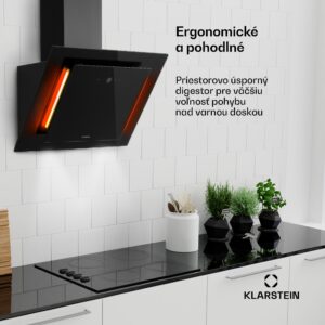 Klarstein Eleonora 60, digestor, 60 cm, nastenný, 424 m³/h, dotykový panel, LED, A++, čierny