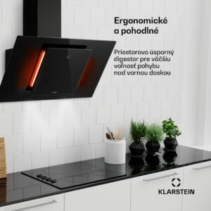 Klarstein Eleonora 90, digestor, 90 cm, nastenný, 420 m³/h, dotykový panel, LED, A++, čierny
