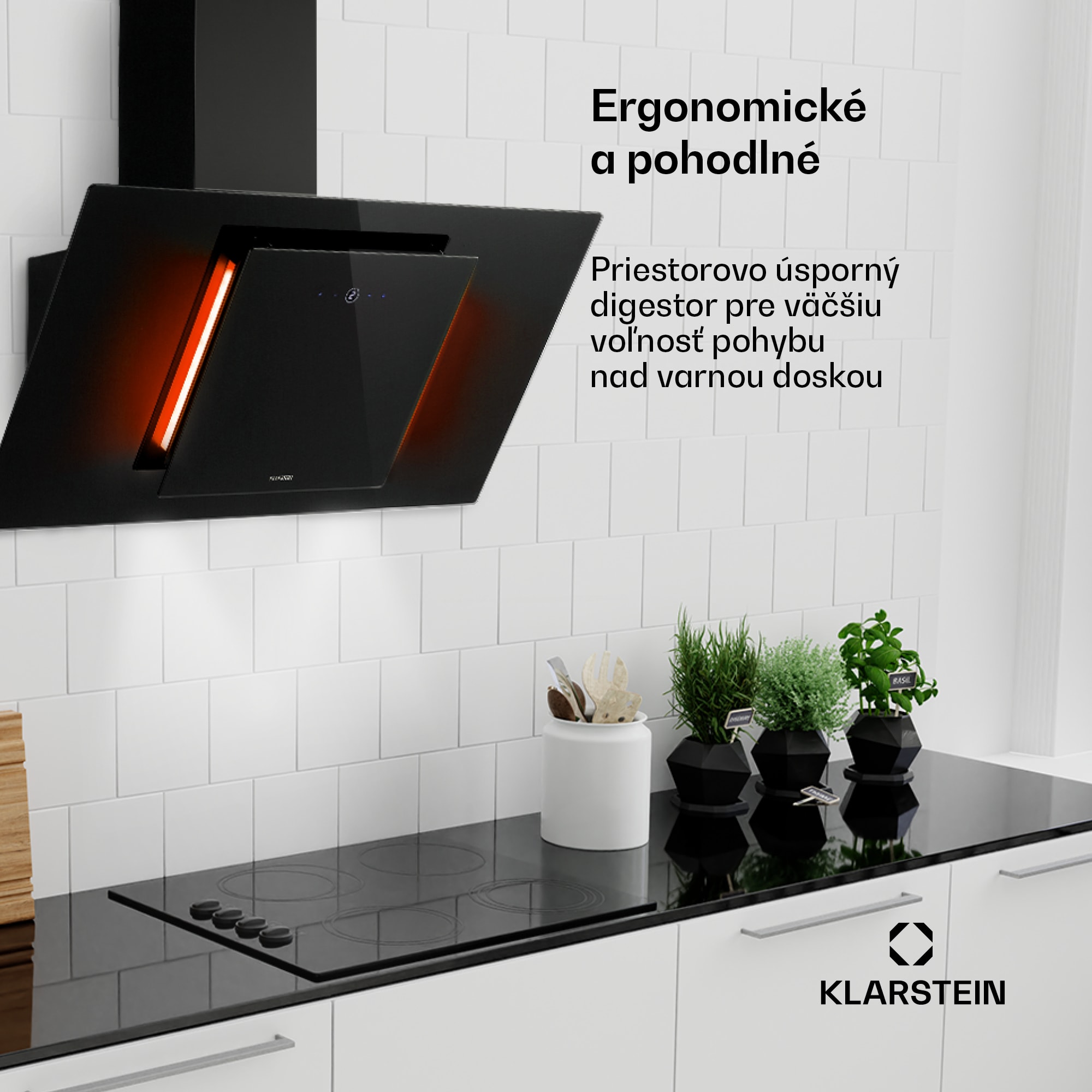 Klarstein Eleonora 90, digestor, 90 cm, nastenný, 420 m³/h, dotykový panel, LED, A++, čierny