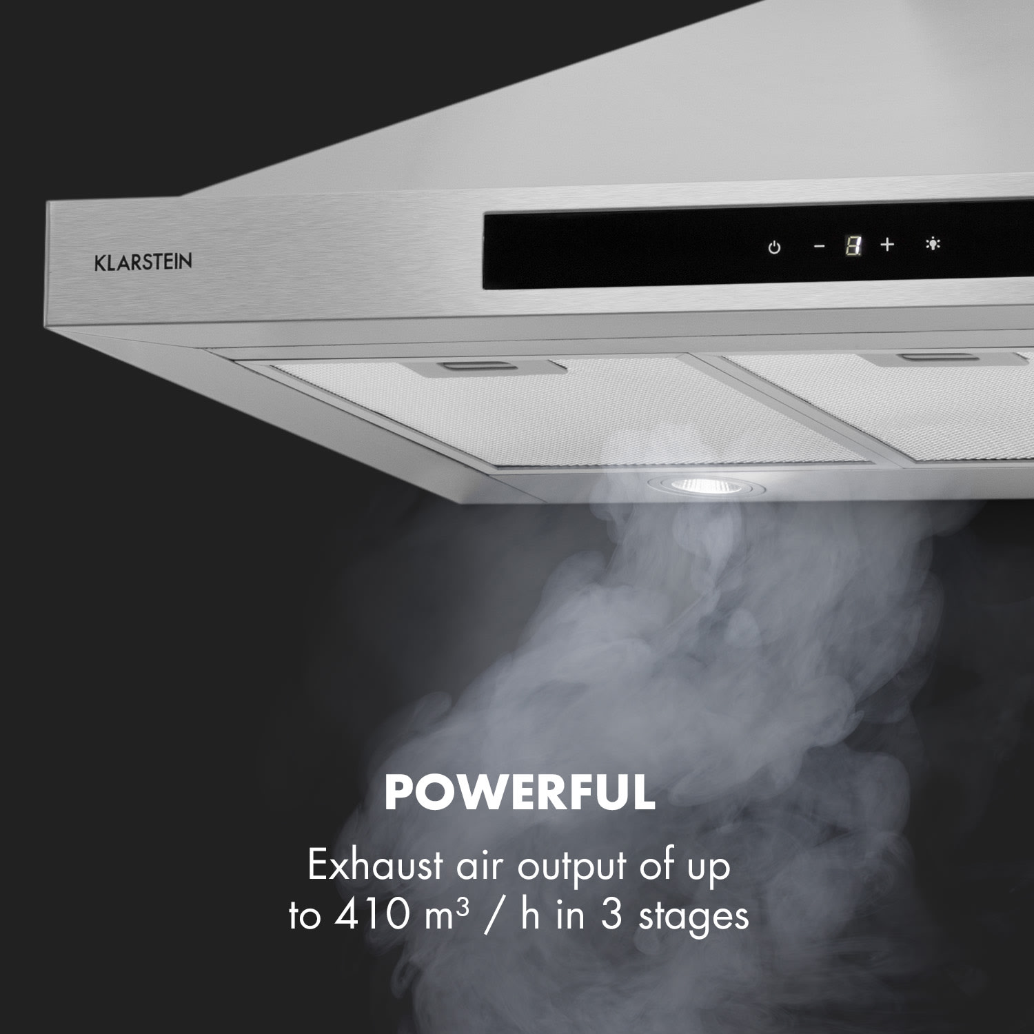 Klarstein Zelda Eco 90, odstraňovač pár, 240W, 3 stpňe, 410m³/h, LED, EEK: A+ – Obrázok 3