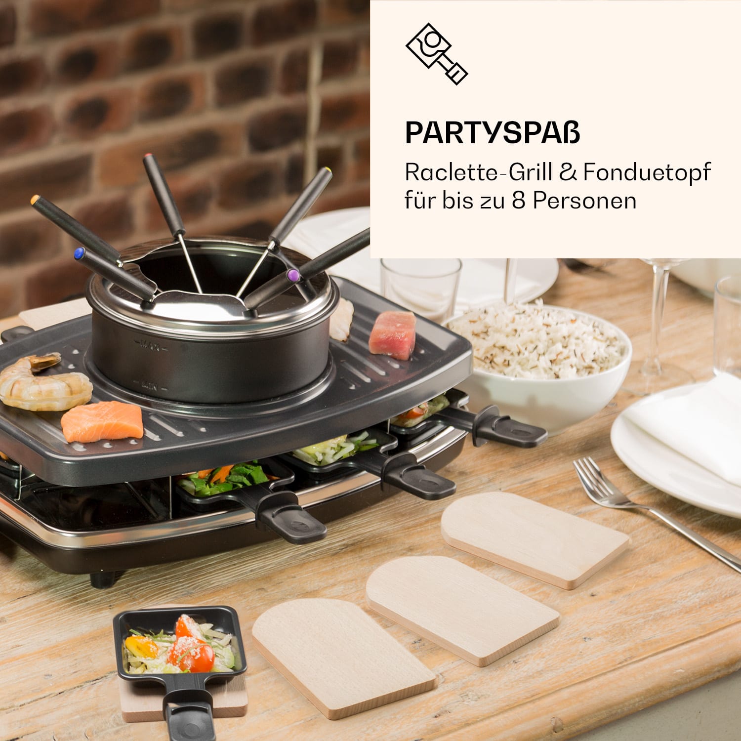 Klarstein Entrecote, raclette gril s fondue 2 v 1, 1100 W, prírodný kameň, pre 8 osôb, podložky