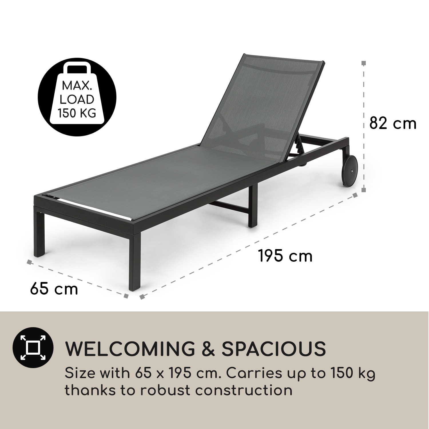 Blumfeldt Lucca Lounger, záhradné lehátko, hliník, 4 úrovne – Obrázok 3