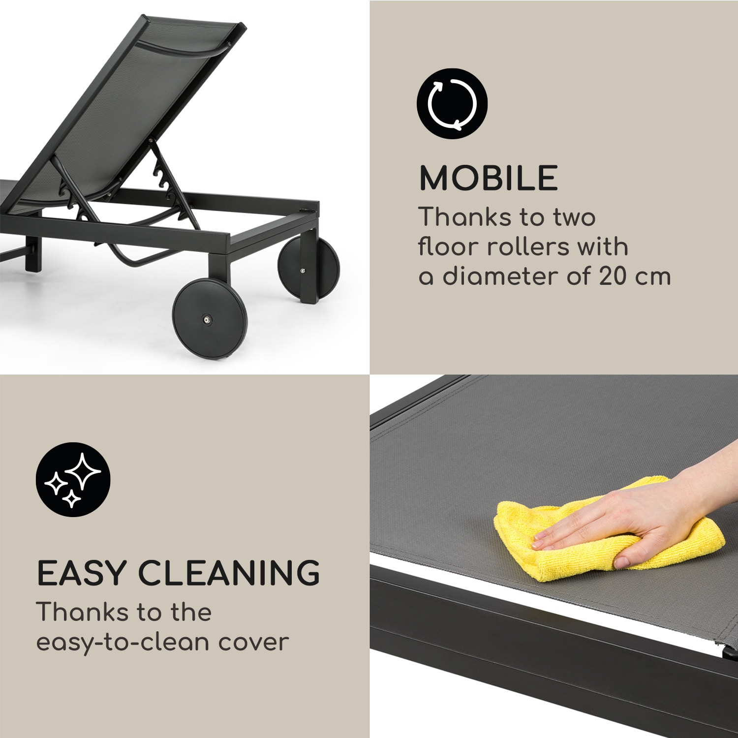 Blumfeldt Lucca Lounger, záhradné lehátko, hliník, 4 úrovne – Obrázok 4