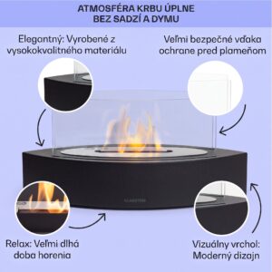 Klarstein Phantasma Curve ethanolový krb bez dymu a zápachu, nerezový horák, bezpečnostné sklo