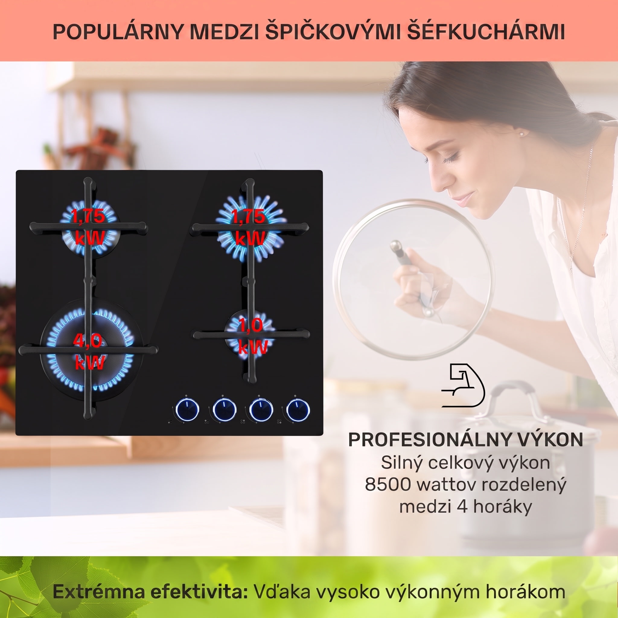 Klarstein Illuminosa 4, plynová varná doska, 4 Sabaf horáky, sklokeramika – Obrázok 2