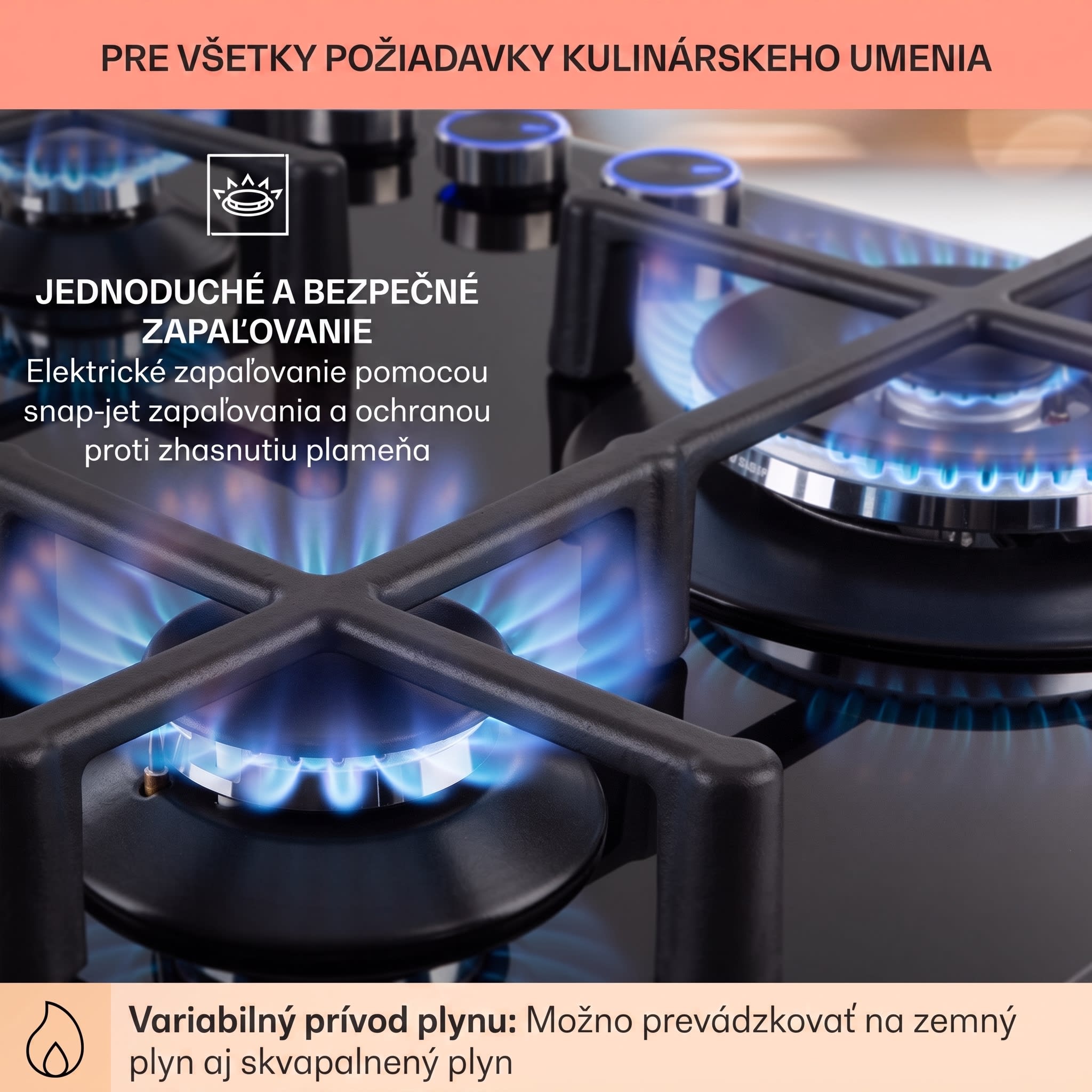 Klarstein Illuminosa 4, plynová varná doska, 4 Sabaf horáky, sklokeramika – Obrázok 4