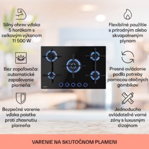 Klarstein Illuminosa 5 plynová varná doska 5 horákov Sabaf, sklokeramická