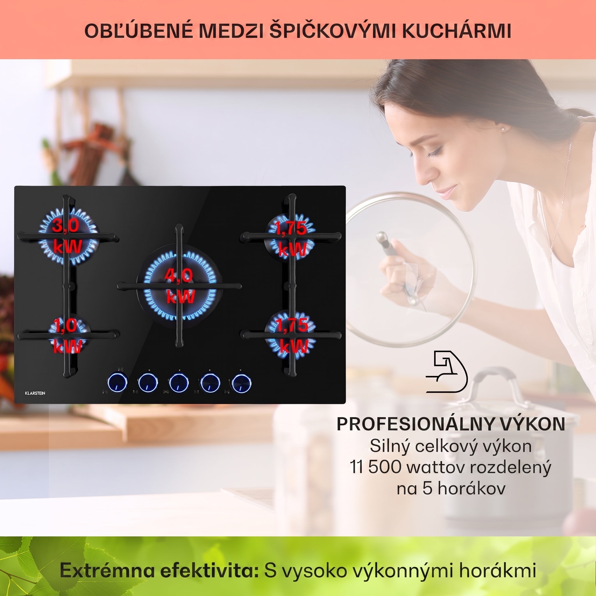 Klarstein Illuminosa 5 plynová varná doska 5 horákov Sabaf, sklokeramická – Obrázok 2
