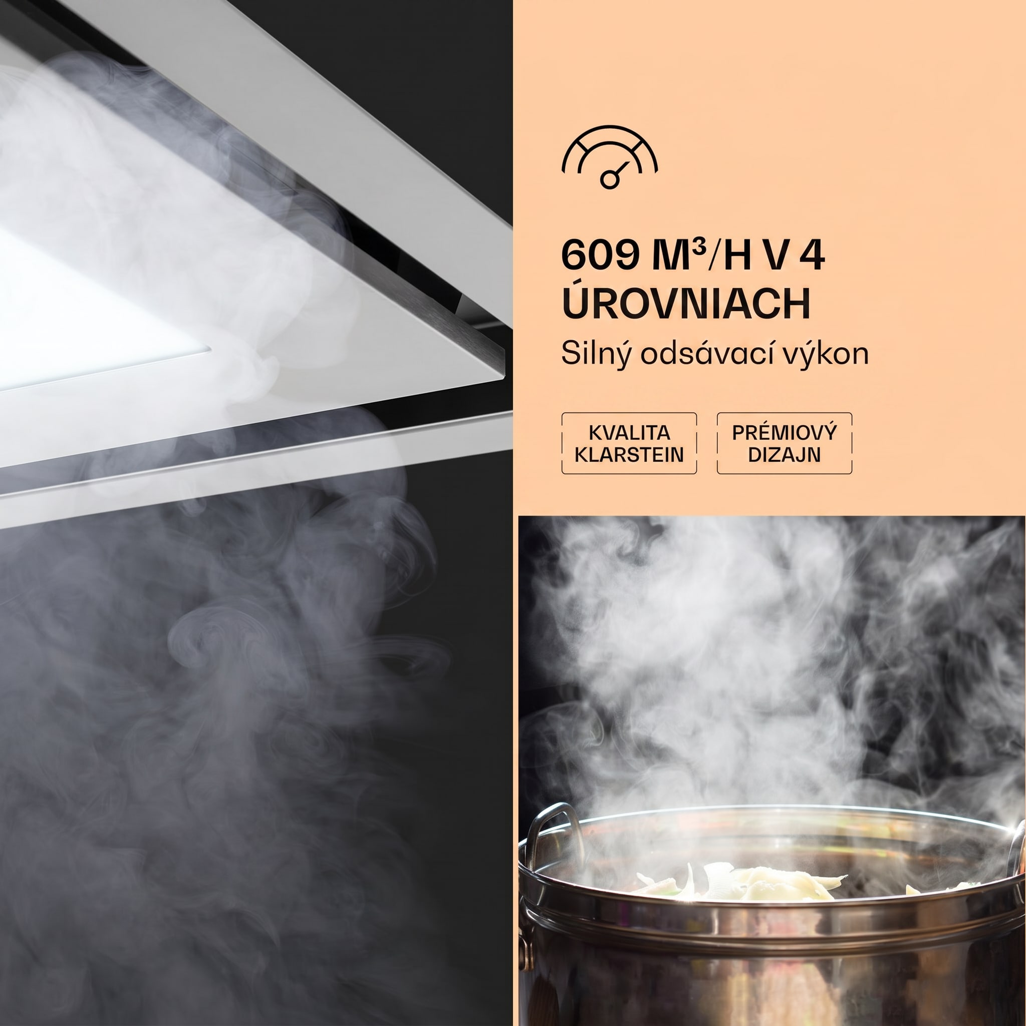 Klarstein Remy Brilliant Edition ostrovná digestor 90 cm 586 m³/h EEK A LED sklo – Obrázok 3