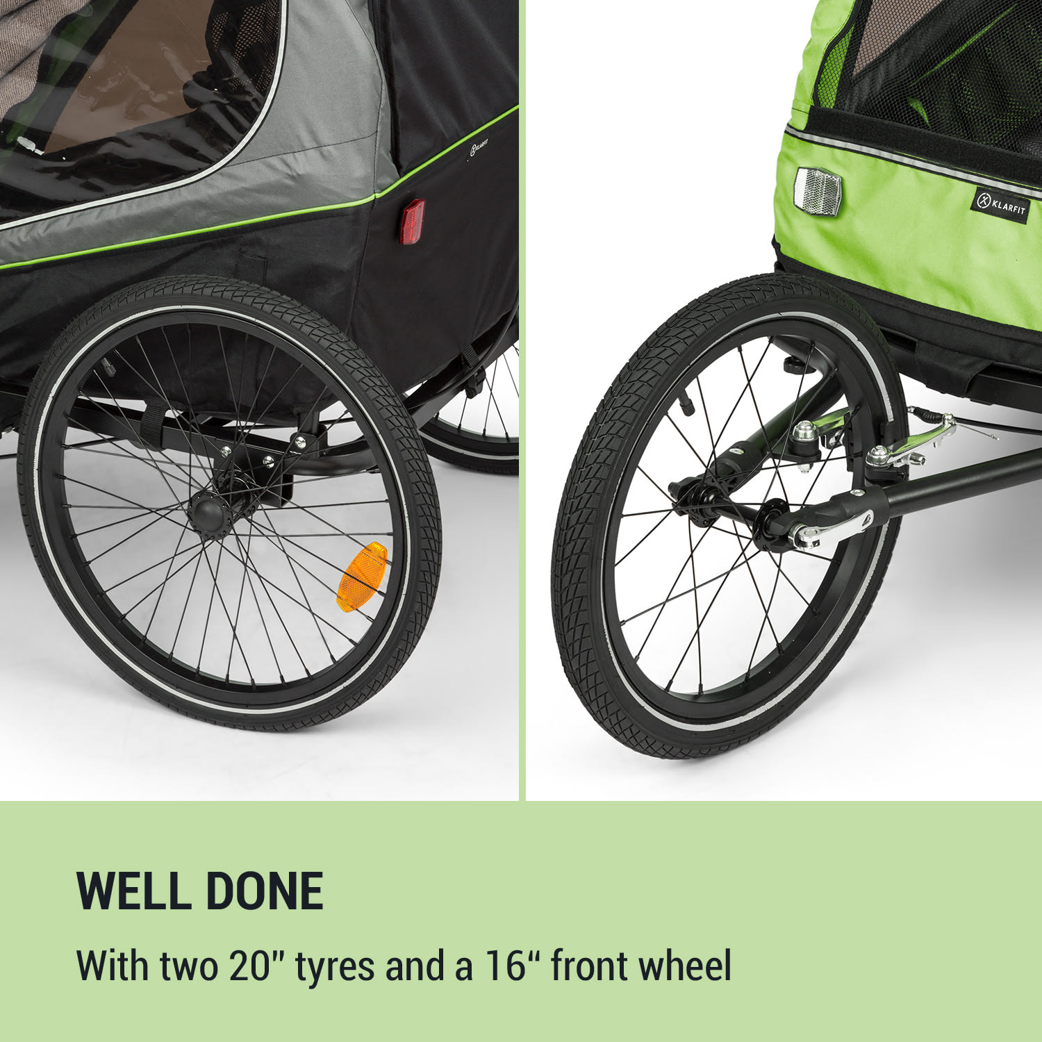 KLARFIT Kiddy King, príves na bicykel pre deti, džogingový kočík, 2-miestny, 40 kg – Obrázok 3
