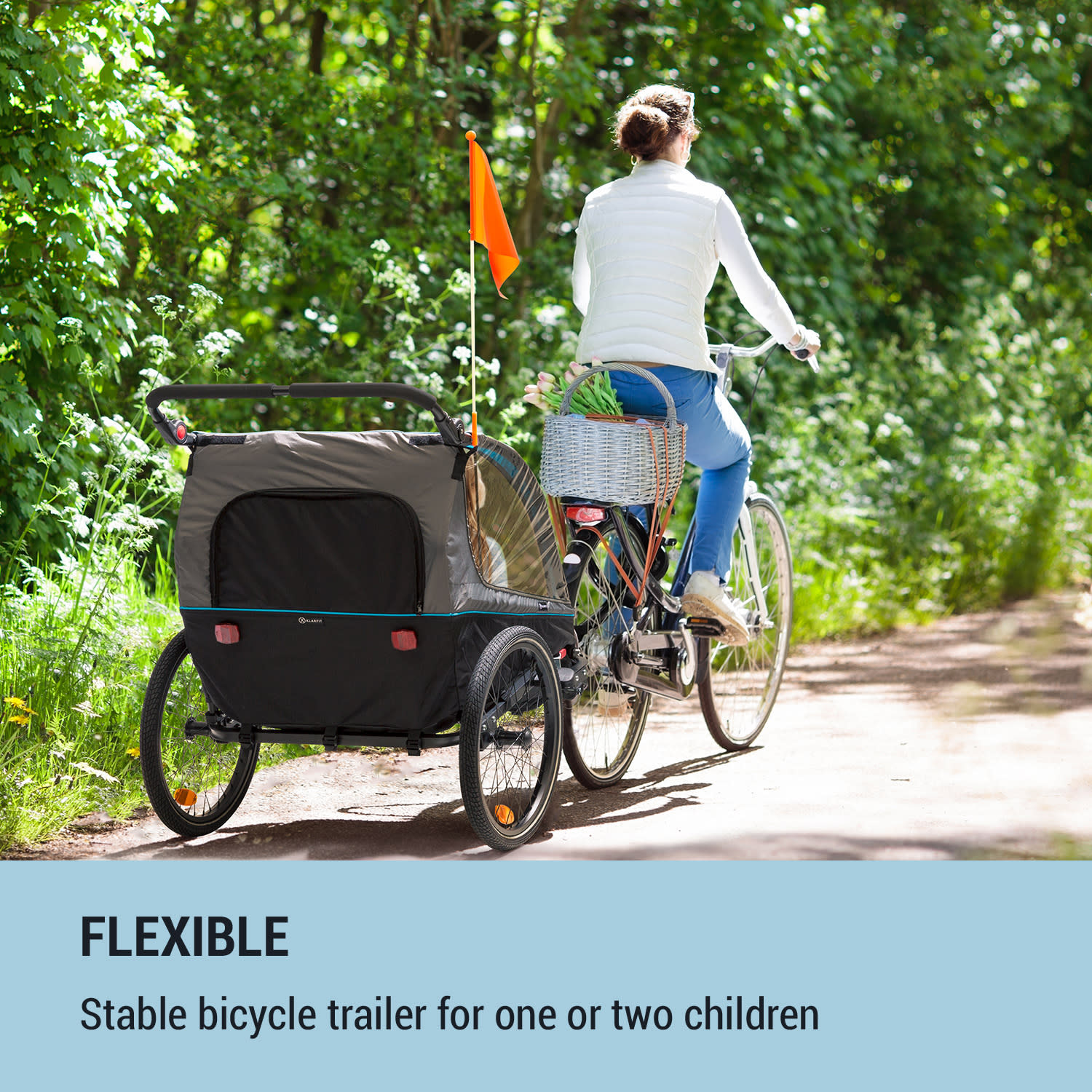 KLARFIT Kiddy King, príves na bicykel pre deti, džogingový kočík, 2-miestny, 40 kg