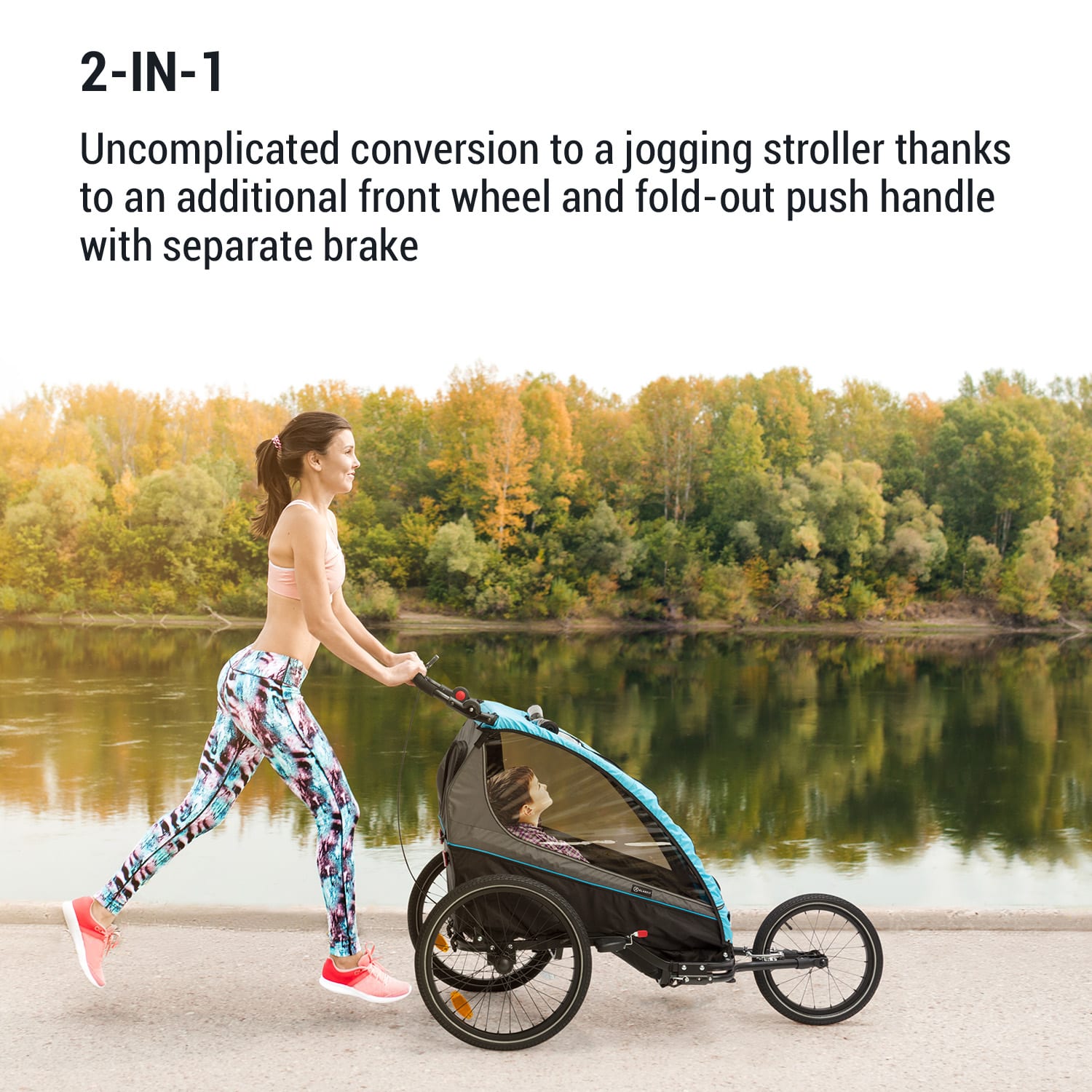 KLARFIT Kiddy King, príves na bicykel pre deti, džogingový kočík, 2-miestny, 40 kg – Obrázok 2