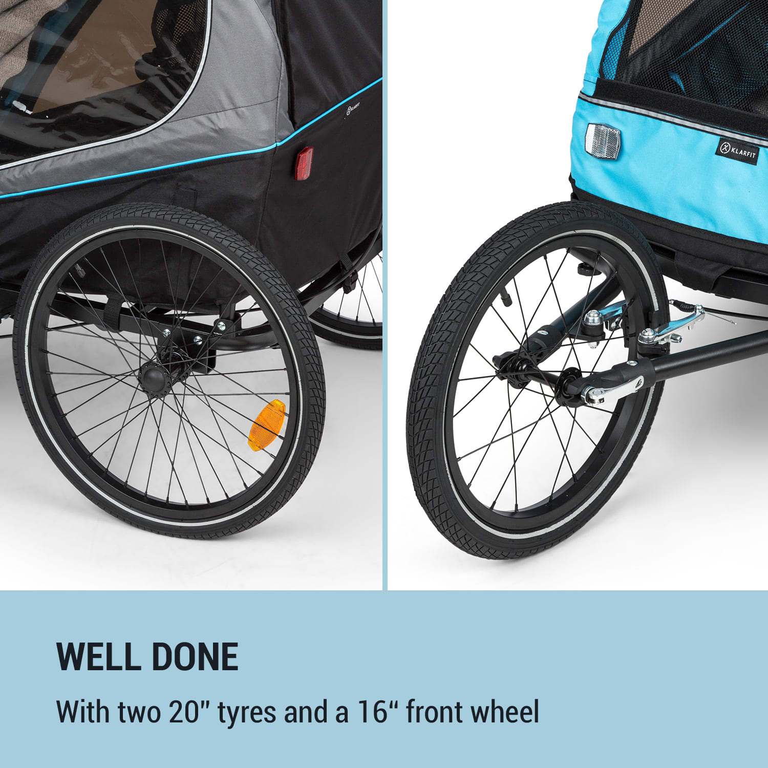 KLARFIT Kiddy King, príves na bicykel pre deti, džogingový kočík, 2-miestny, 40 kg – Obrázok 3