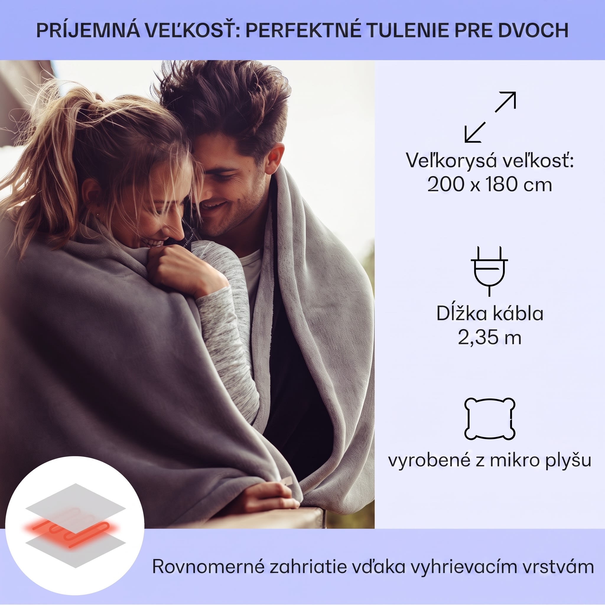 Klarstein Dr. Watson XXL, vyhrievacia deka, 120 W, 200 x 180 cm, coral fleece, sivá, štvorce – Obrázok 4