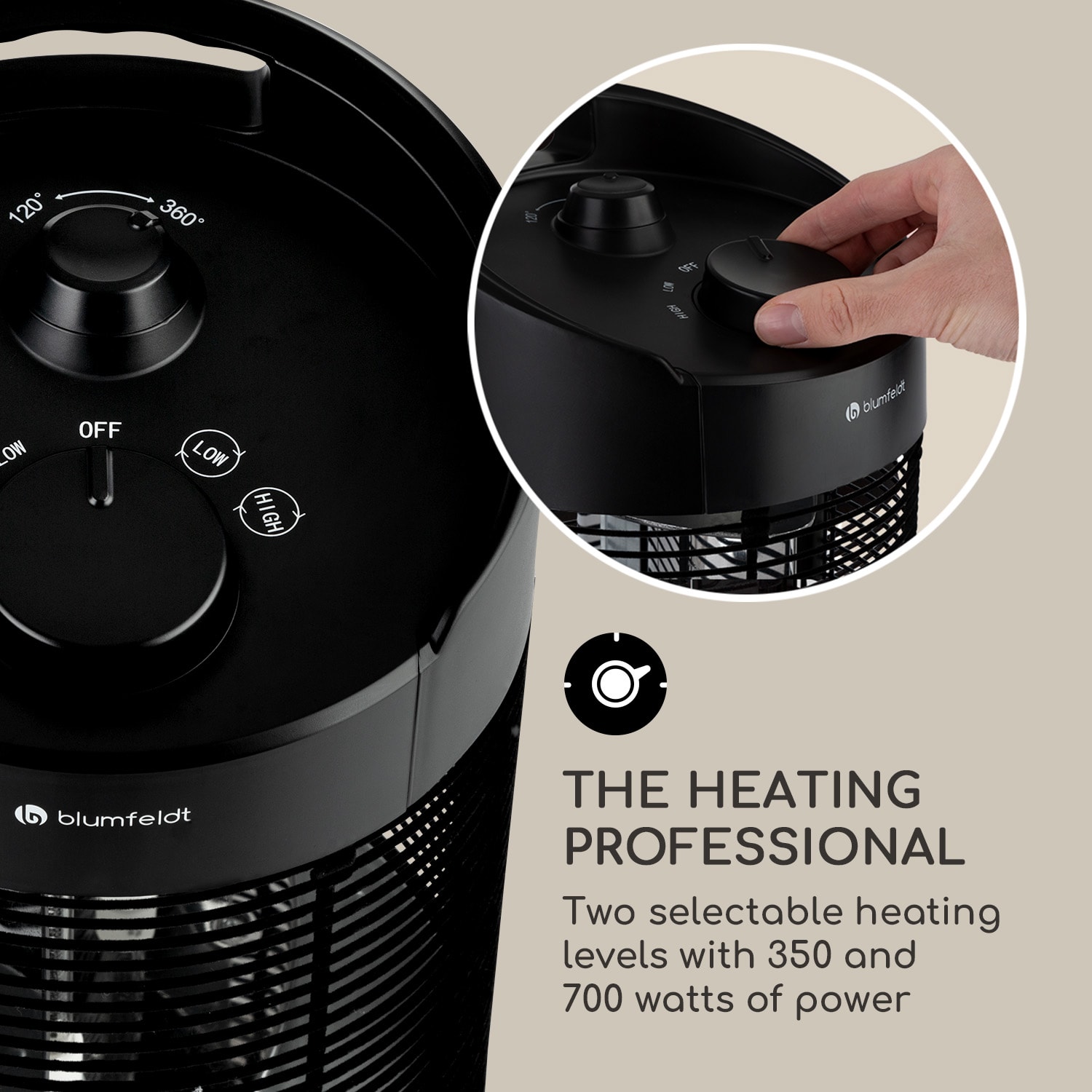 Blumfeldt Heat Guru 360 Mini, infračervený ohrievač, 700/350 W, oscilácia, čierny – Obrázok 3