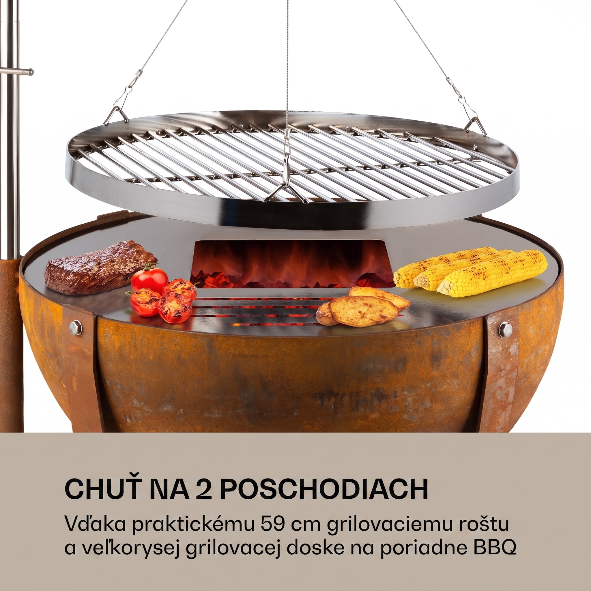 Blumfeldt Blum Fire Globe, ohnisko s grilom, Ø 60 cm, oceľ – Obrázok 2