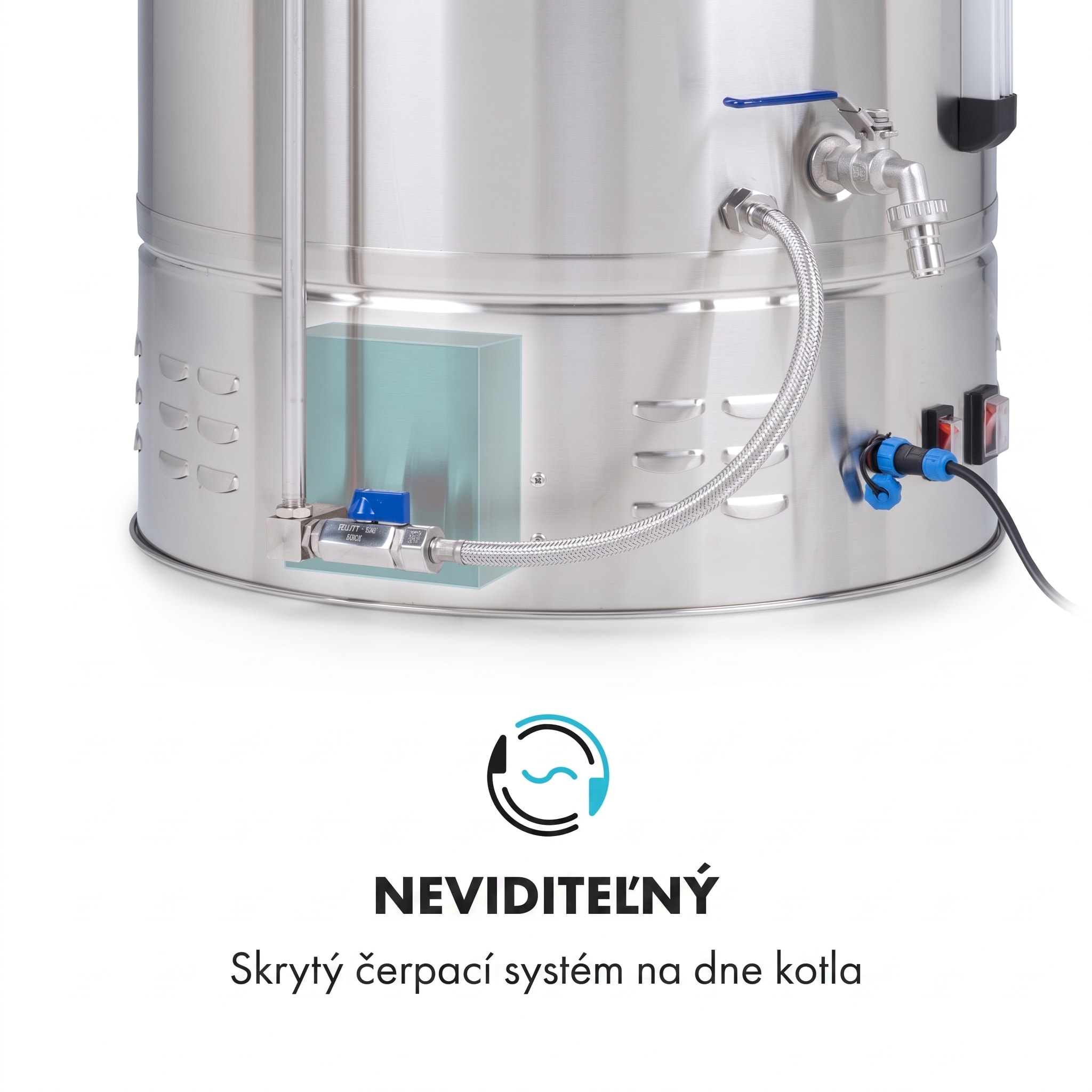 Klarstein Brauheld Pro, sladový kotol, 70 l, 3300 W, 30 – 100 °C, obehové čerpadlo, nehrdzavejúca oceľ – Obrázok 3