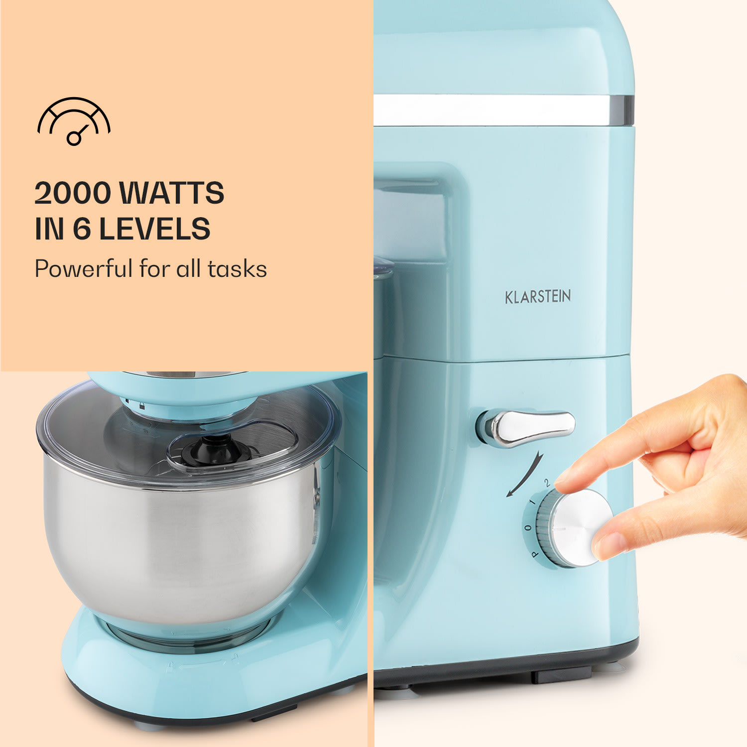 Klarstein Bella Elegance, kuchynský robot, mixér, 2000 W, 1,7 HP, 6 stupňov, 5 litrov – Obrázok 2