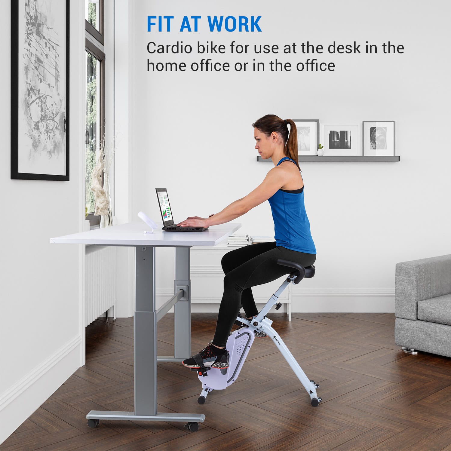 Capital Sports Azura Desk Bike, domáci rotoped, stacionárny bicykel, cyklotrenažér, záťažové koleso 7,5 kg, remeňový pohon