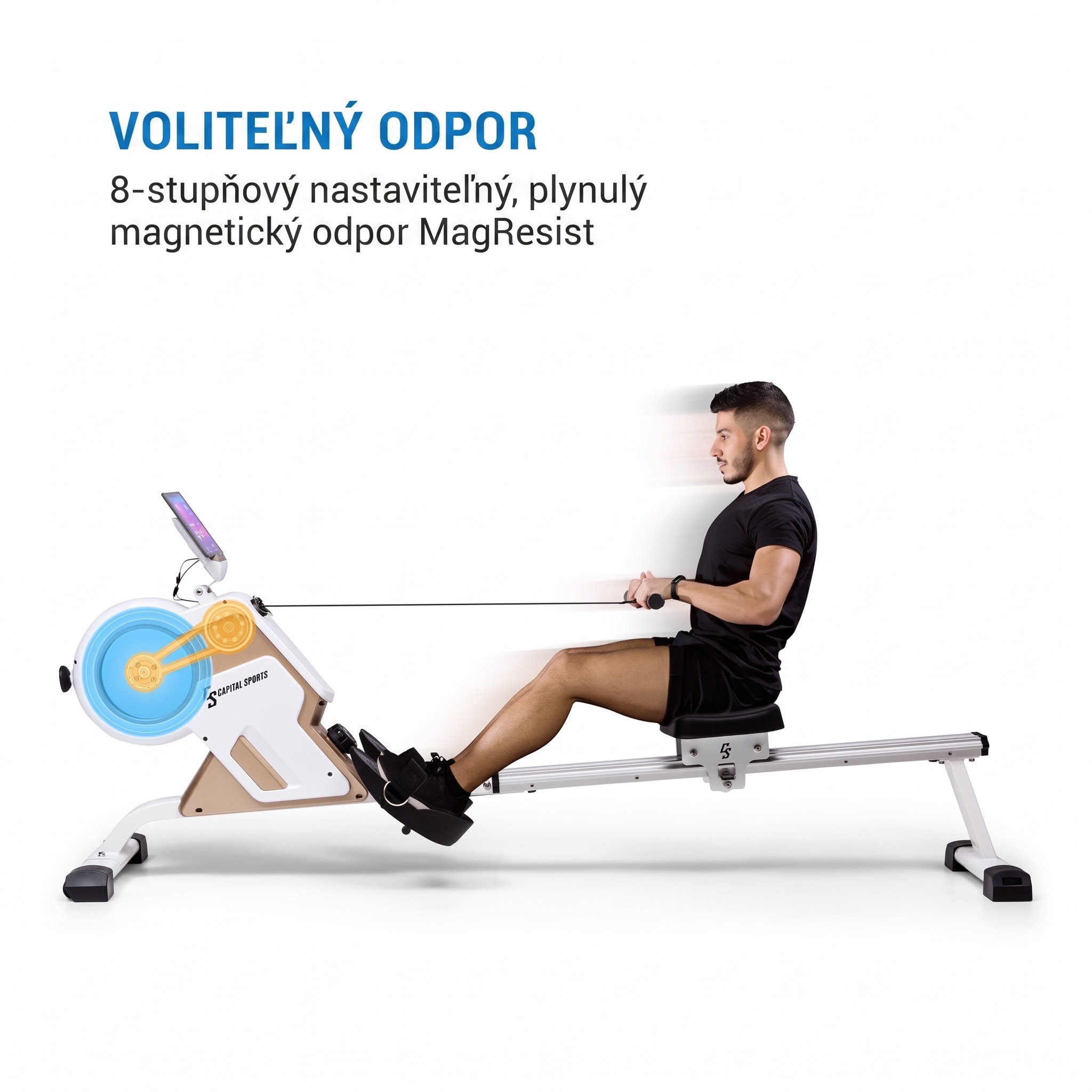Capital Sports Stream M1, magnetický veslovací trenažér, 105 cm, LC displej, 8 úrovní, hliník