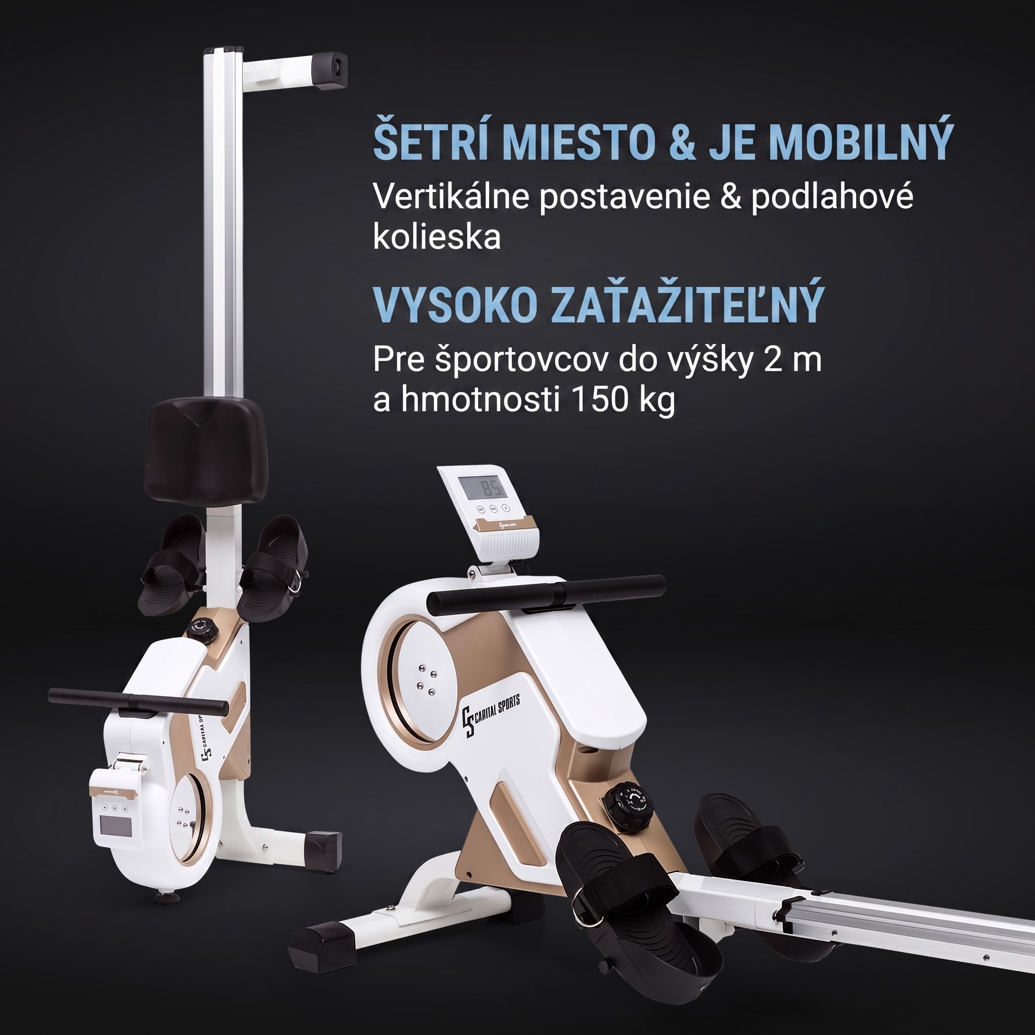 Capital Sports Stream M1, magnetický veslovací trenažér, 105 cm, LC displej, 8 úrovní, hliník – Obrázok 2