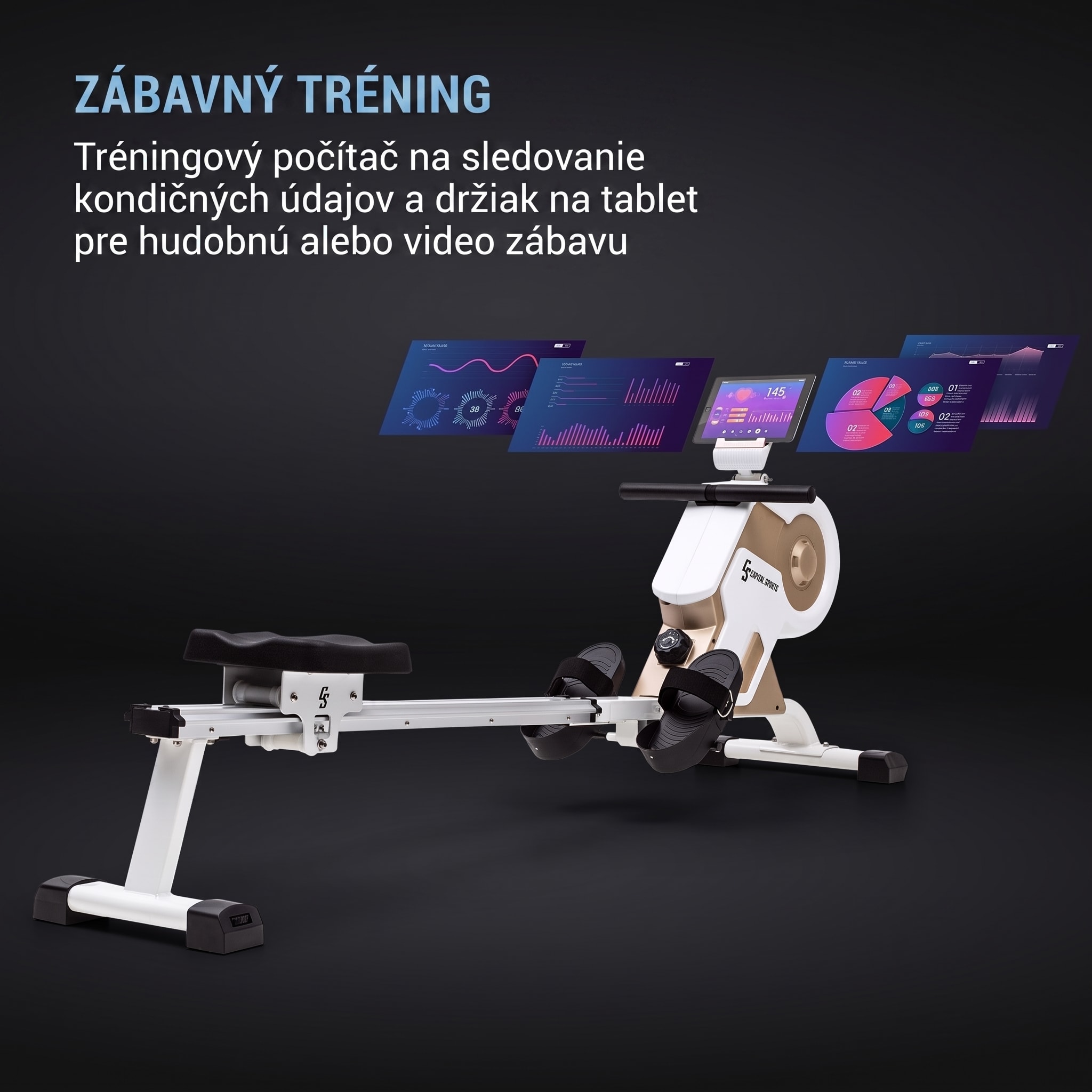 Capital Sports Stream M1, magnetický veslovací trenažér, 105 cm, LC displej, 8 úrovní, hliník – Obrázok 3
