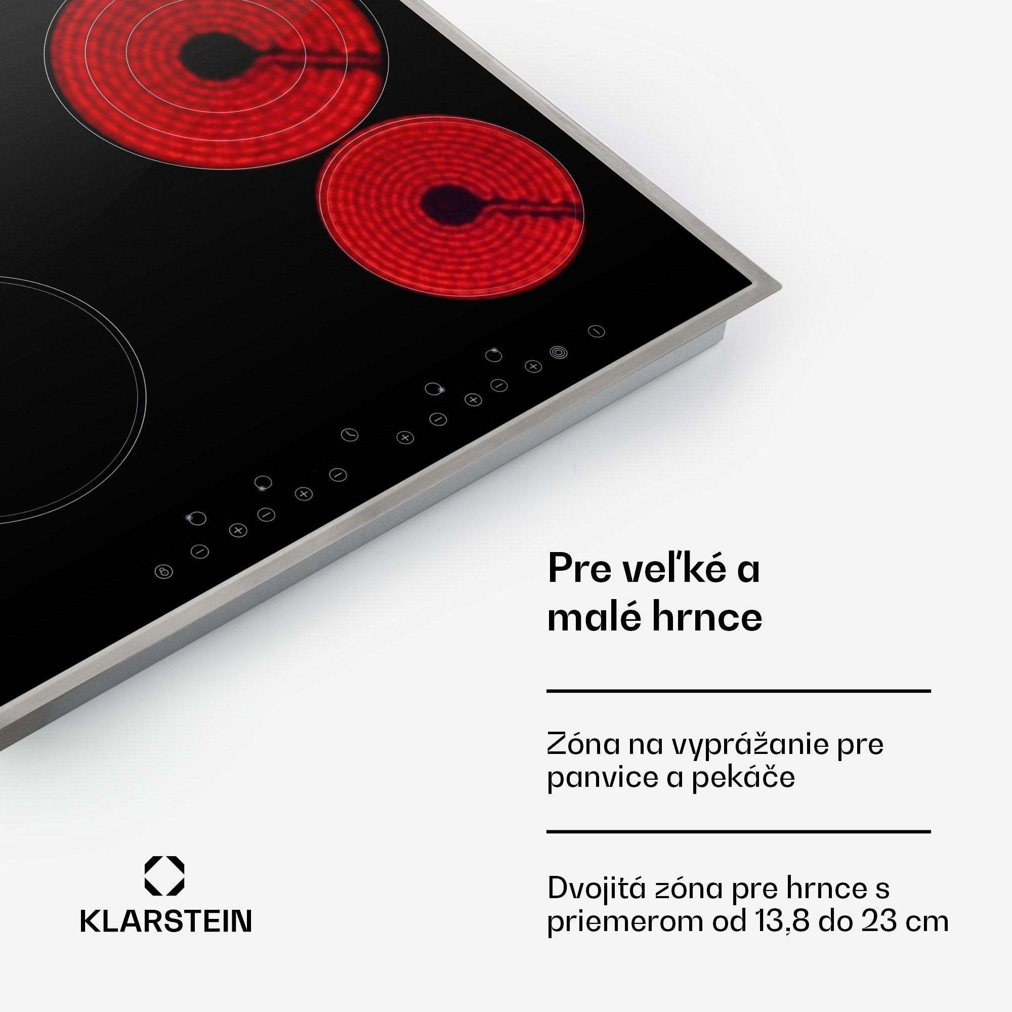 Klarstein Virtuosa 4, sklokeramická varná doska, 6500 W, 4 platničky, rám z nehrdzavejúcej ocele – Obrázok 3