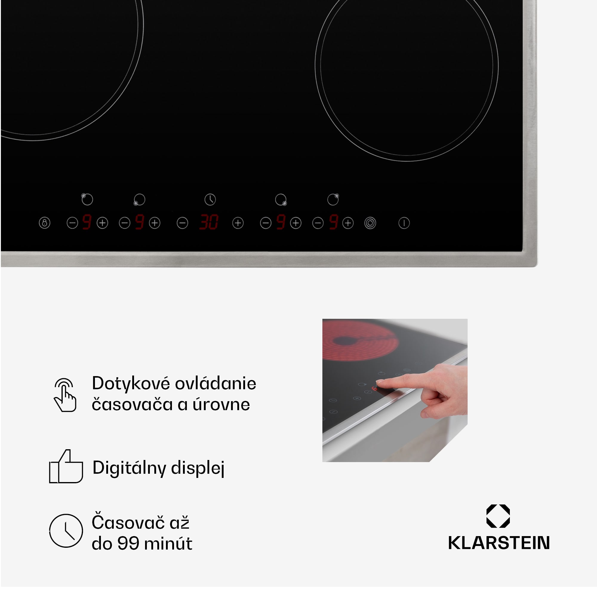 Klarstein Virtuosa 4, sklokeramická varná doska, 6500 W, 4 platničky, rám z nehrdzavejúcej ocele – Obrázok 4