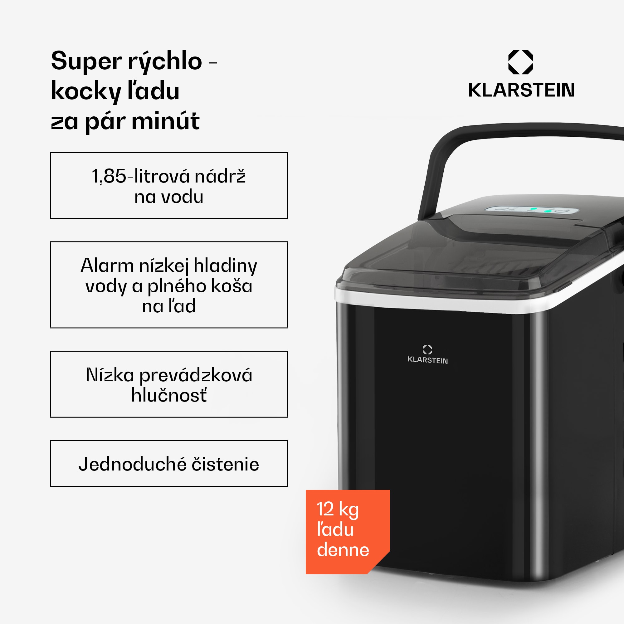 Klarstein Arctic Porter, výrobník ľadu, kužeľovité kúsky ľadu, 12 kg/24 h, nehrdzavejúca oceľ