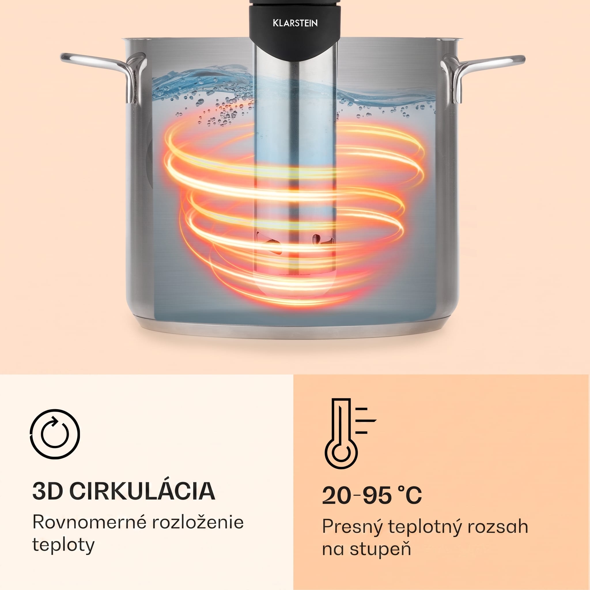 Klarstein Quickstick Smart, Sous Vide varič, 1200 W, 20-95 °C, 3D cirkulácia – Obrázok 4