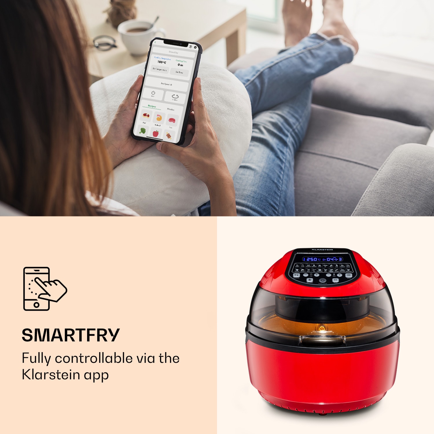 Klarstein VitAir Smart, teplovzdušná fritéza, 1400 W, 7,75 l, 20 programov, ovládanie cez aplikáciu – Obrázok 2
