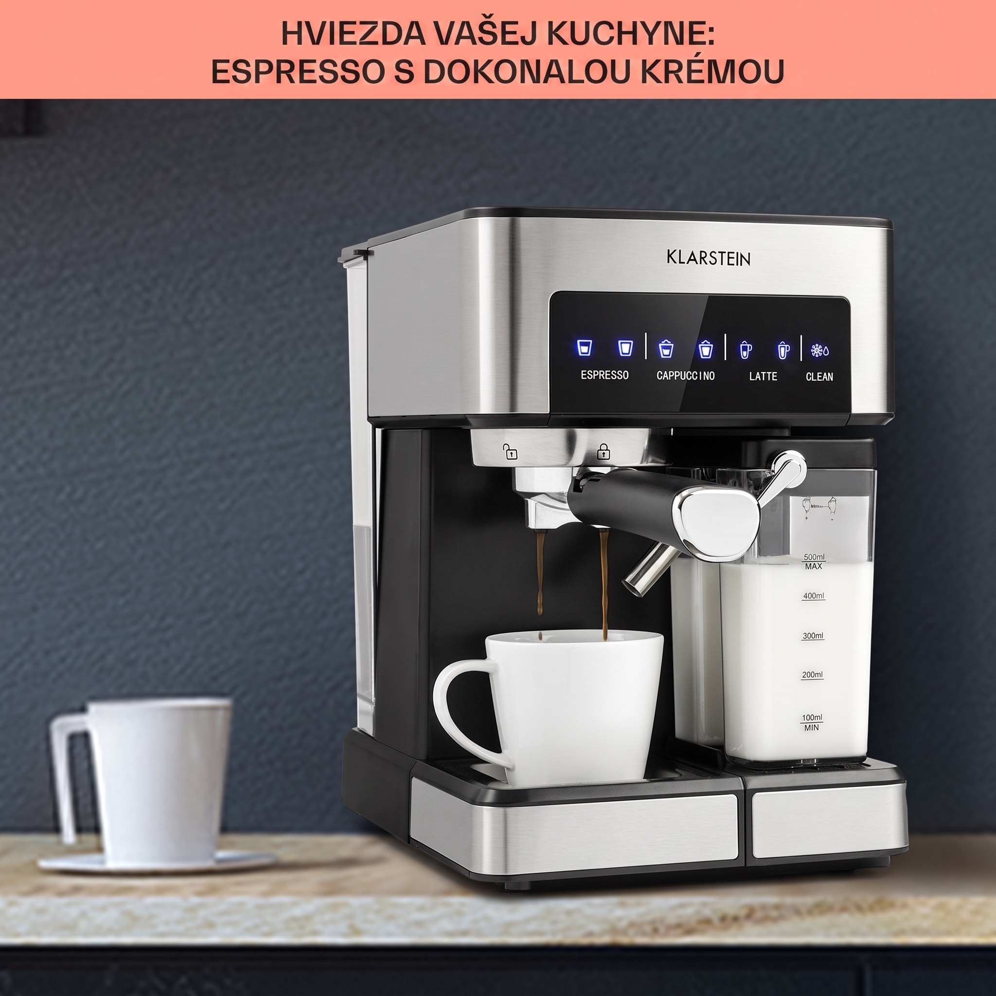 Klarstein Arabica Comfort kávovar s portafiltrom, 1350 W, 20 bar, 1,8 l, dotykový ovládací panel – Obrázok 3