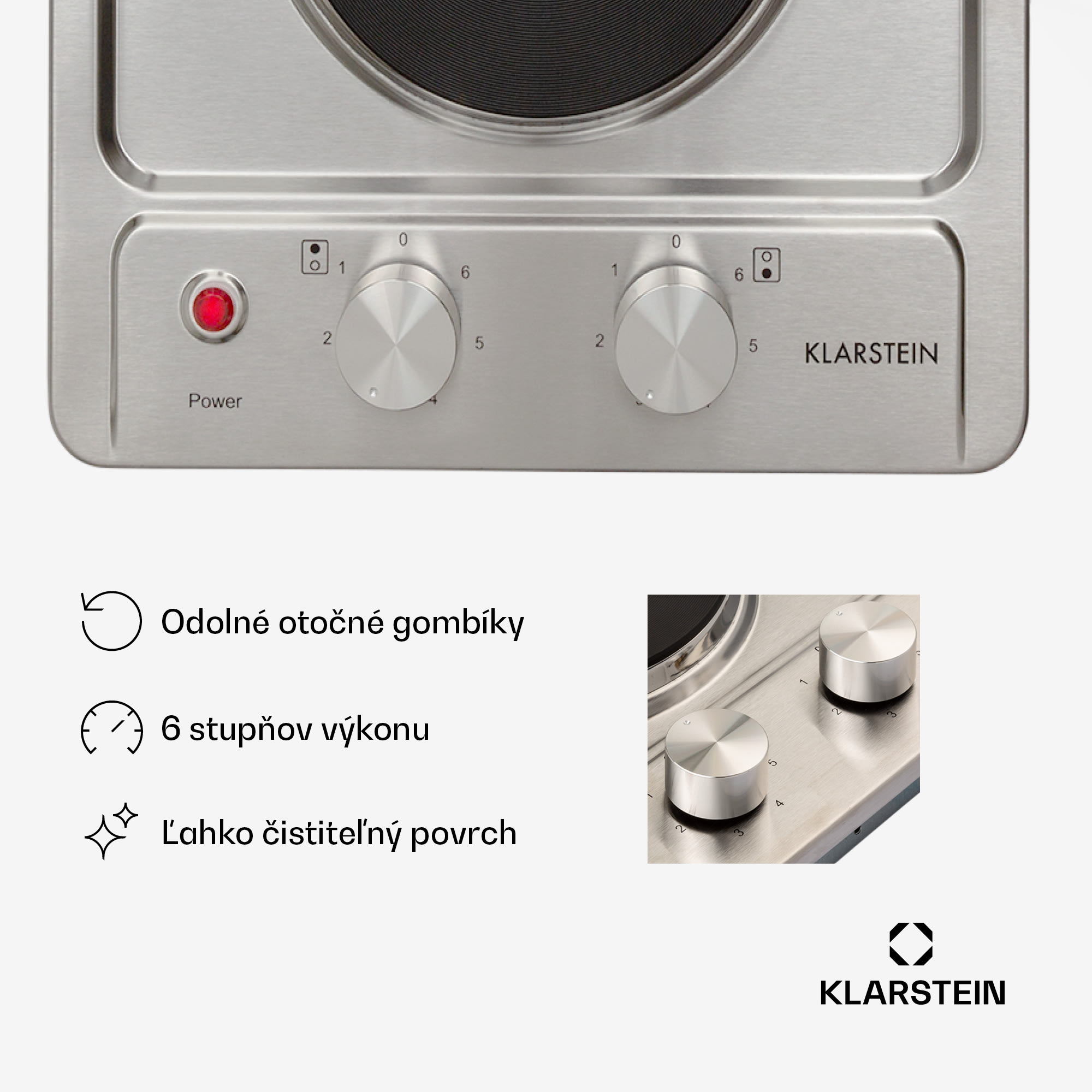 Klarstein Appetito Domino elektrická varná doska 2 platne 3000 W nehrdzavejúca oceľ – Obrázok 3