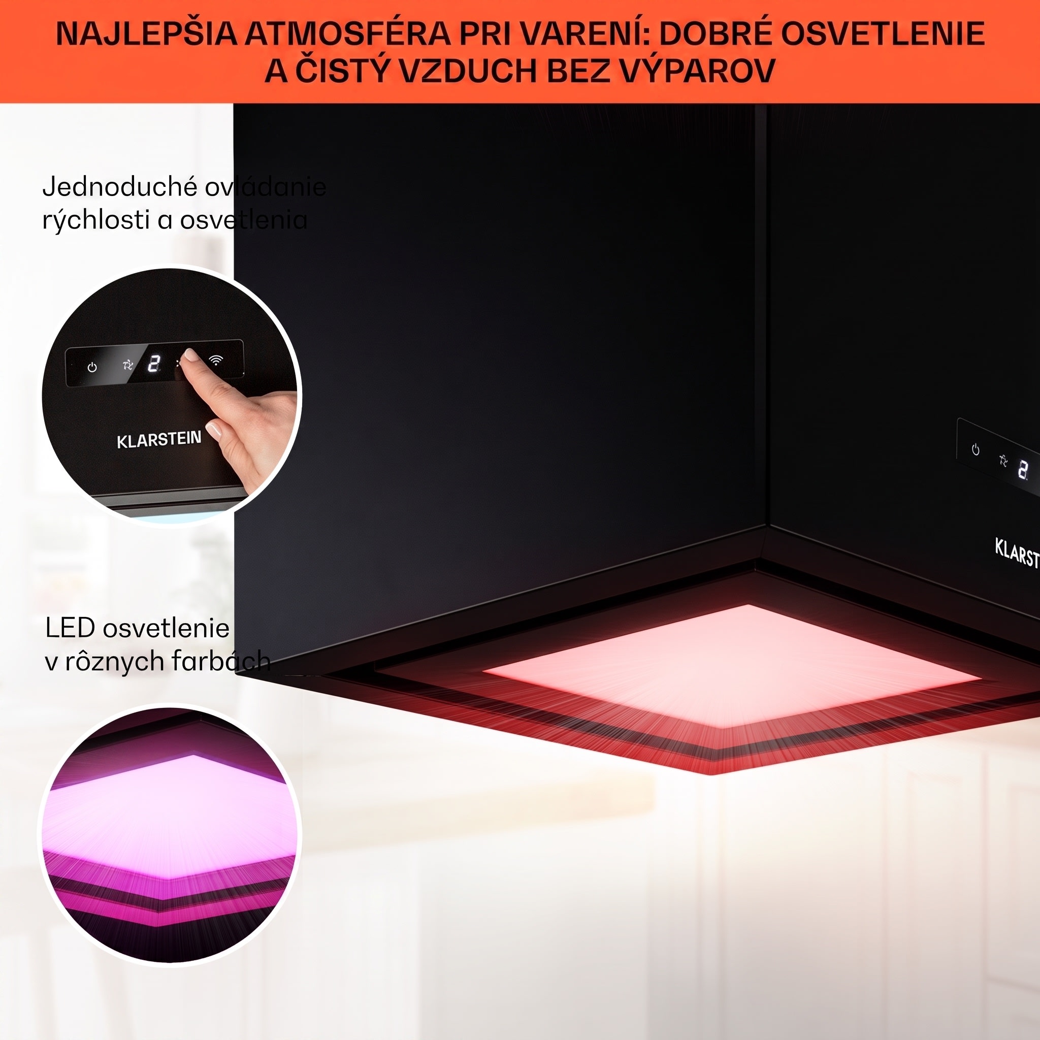 Klarstein Kronleuchter Smart, digestor, 40 cm, ostrovčekový, 595 m³/h, ovládánie cez aplikáciu, LED panel, čierna – Obrázok 3