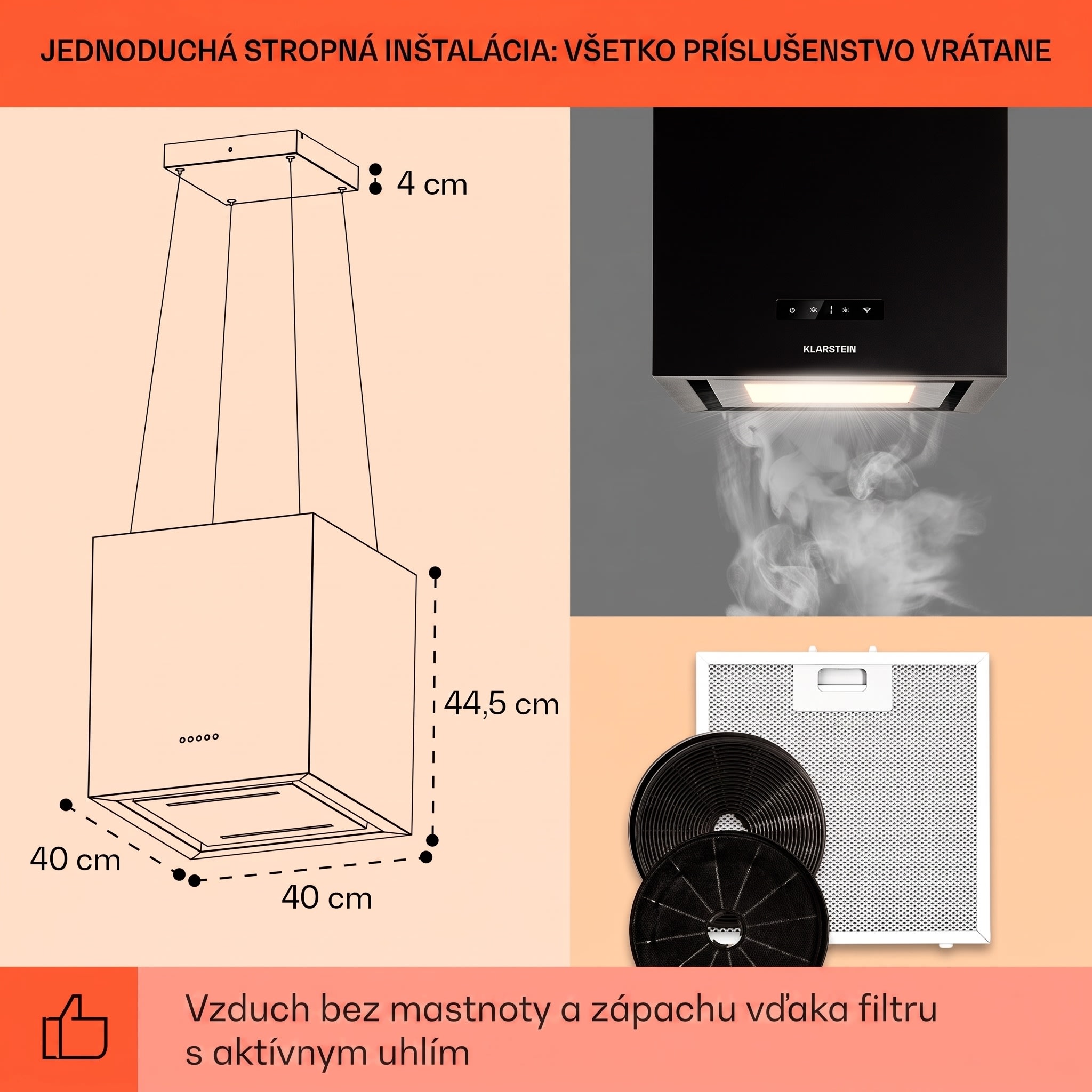 Klarstein Kronleuchter Smart, digestor, 40 cm, ostrovčekový, 595 m³/h, ovládánie cez aplikáciu, LED panel, čierna – Obrázok 4