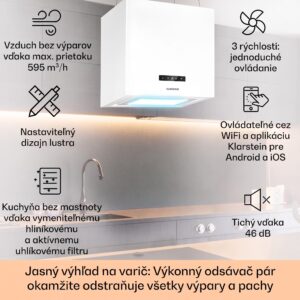 Klarstein Kronleuchter Smart ostrovná digestorová kapucňa 595 m³/h, ovládanie cez aplikáciu, LED panel