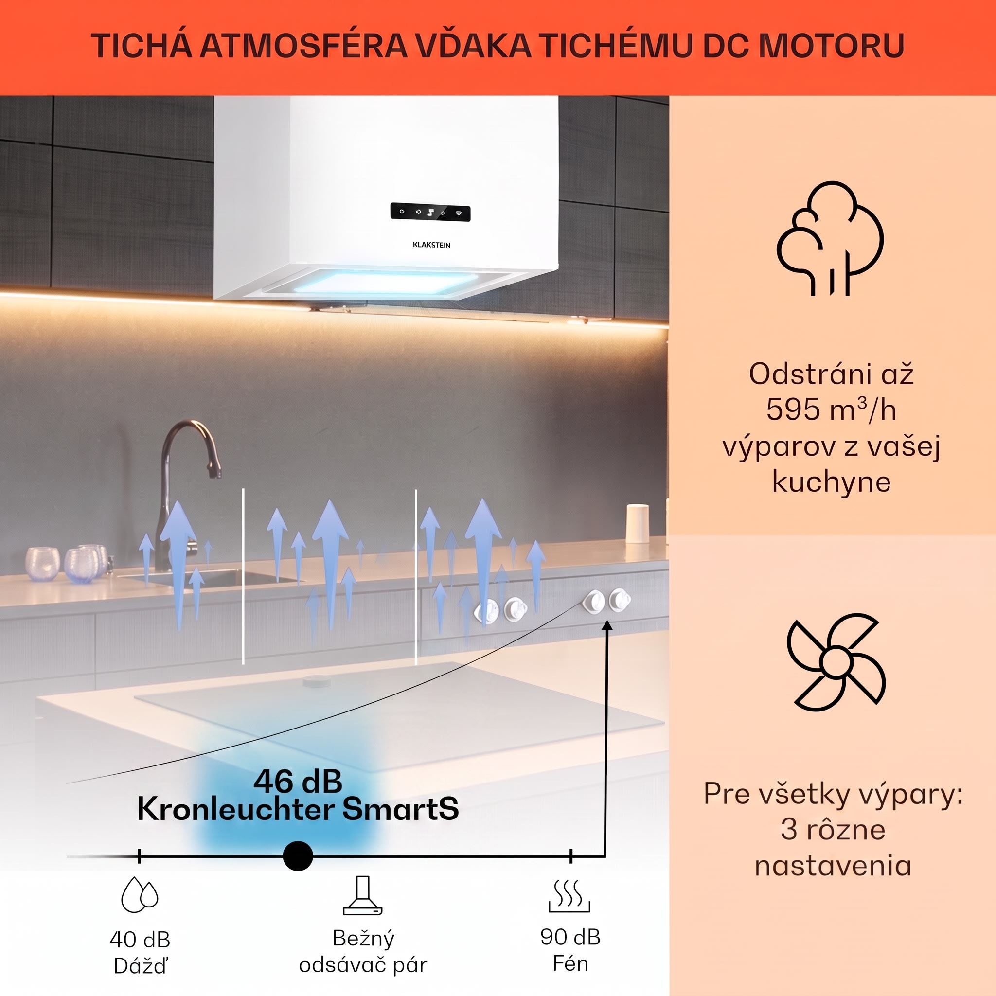 Klarstein Kronleuchter Smart ostrovná digestorová kapucňa 595 m³/h, ovládanie cez aplikáciu, LED panel – Obrázok 2
