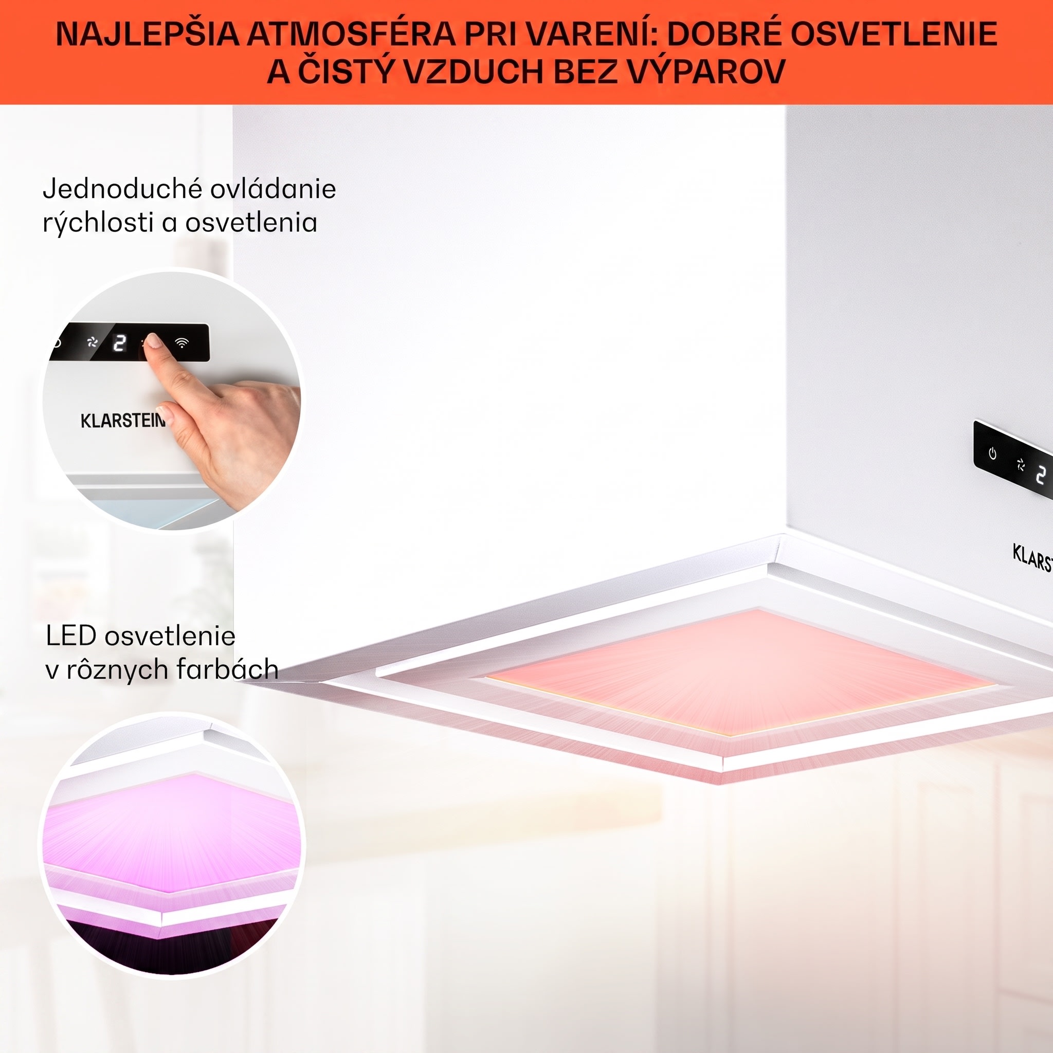 Klarstein Kronleuchter Smart ostrovná digestorová kapucňa 595 m³/h, ovládanie cez aplikáciu, LED panel – Obrázok 3