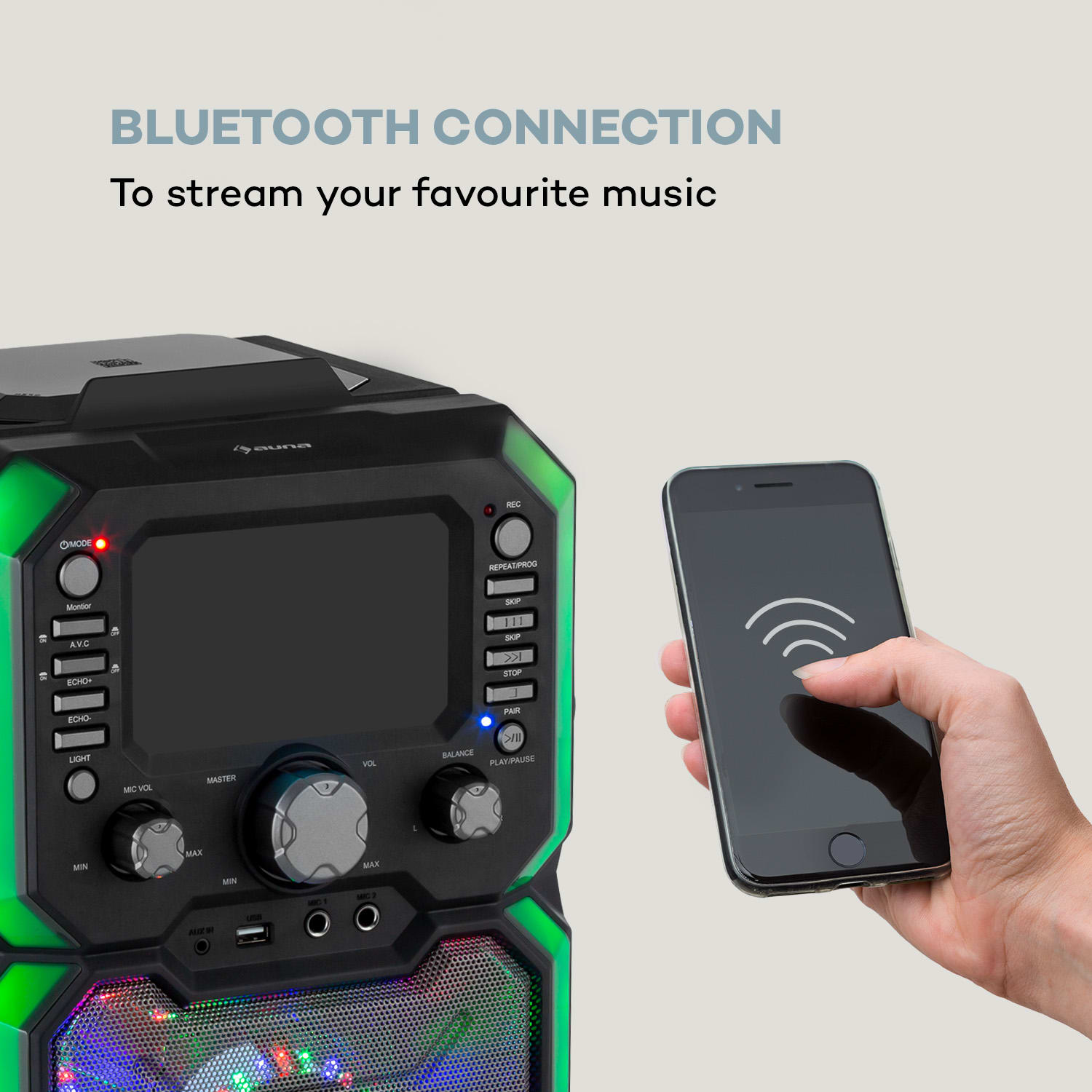 Auna Rockstar Plus, karaoke systém, karaoke zariadenie, bluetooth, USB, CD, LED šou, cinch – Obrázok 2