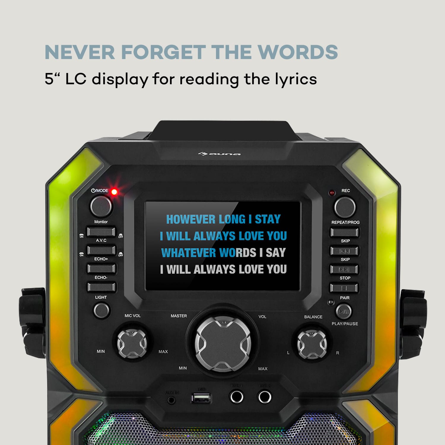 Auna Rockstar Plus, karaoke systém, karaoke zariadenie, bluetooth, USB, CD, LED šou, cinch – Obrázok 3