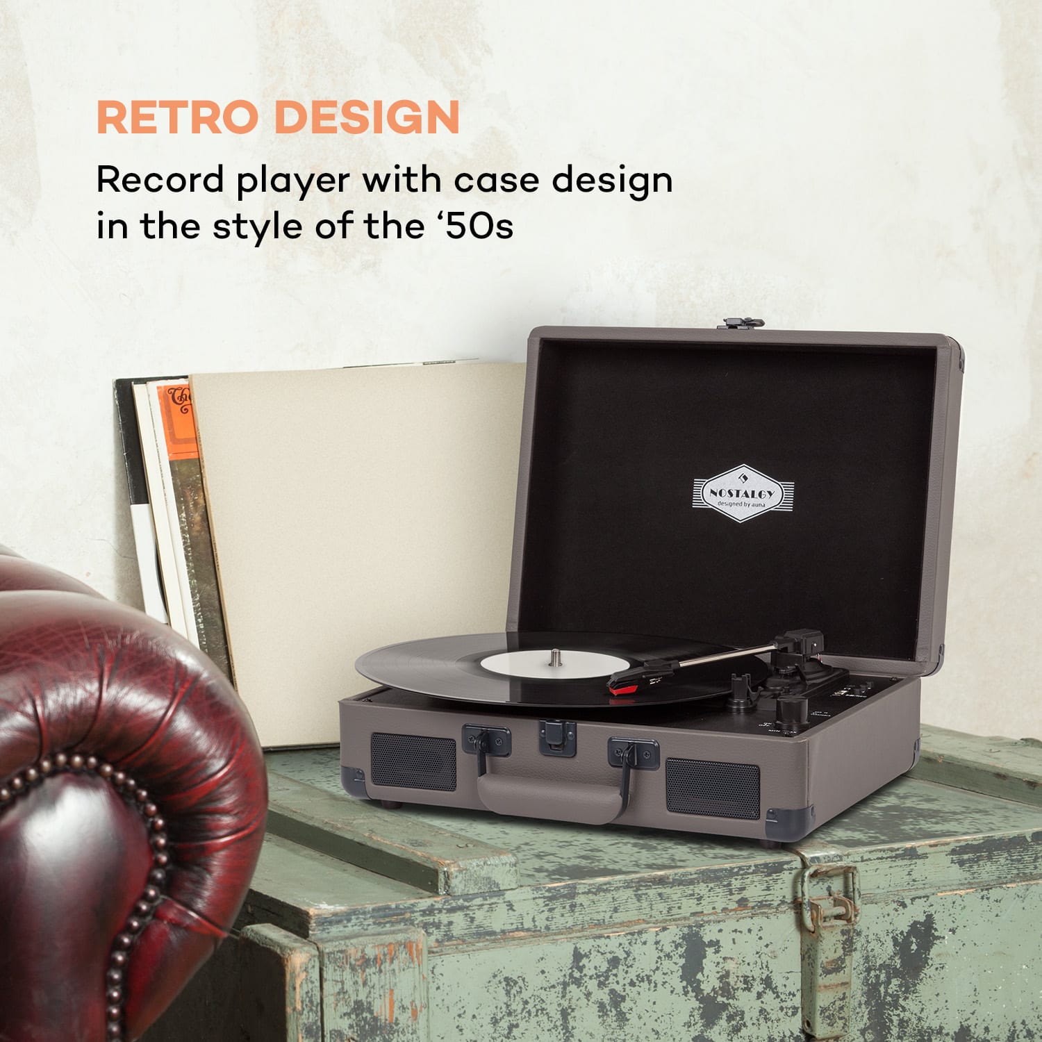 Auna Peggy Sue BT, gramofón, stereo reproduktor, USB, BT, prenosný