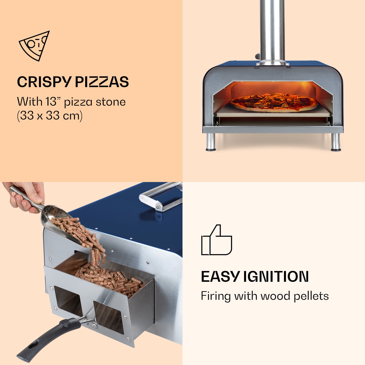 Klarstein Diavolo, peletová pec na pizzu, vrátane kameňa na pizzu, teplomer, nehrdzavejúca oceľ – Obrázok 2
