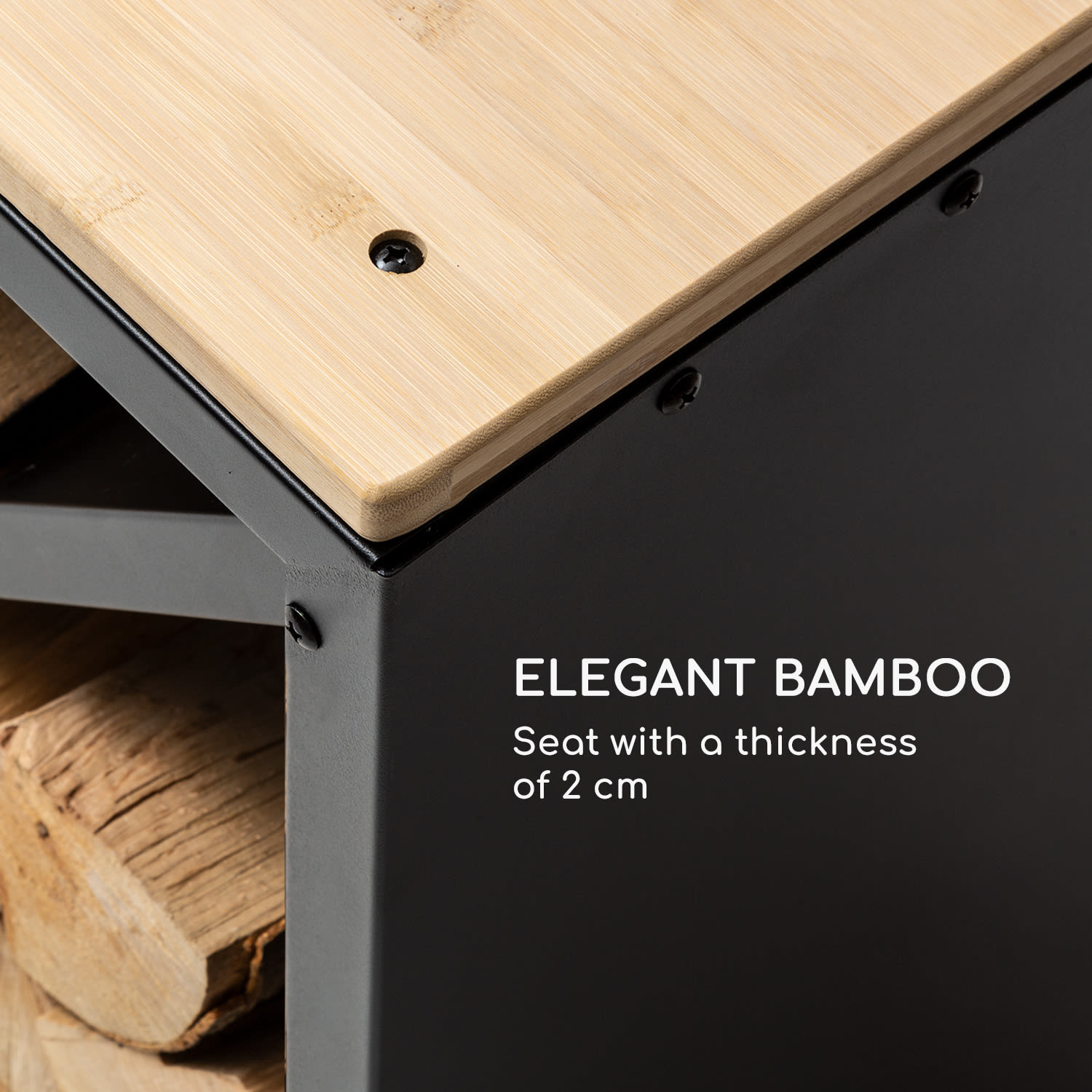 Blumfeldt Kindlewood S Black, stojan na drevo, lavička, 57 × 56 × 36 cm, bambus, zinok – Obrázok 3